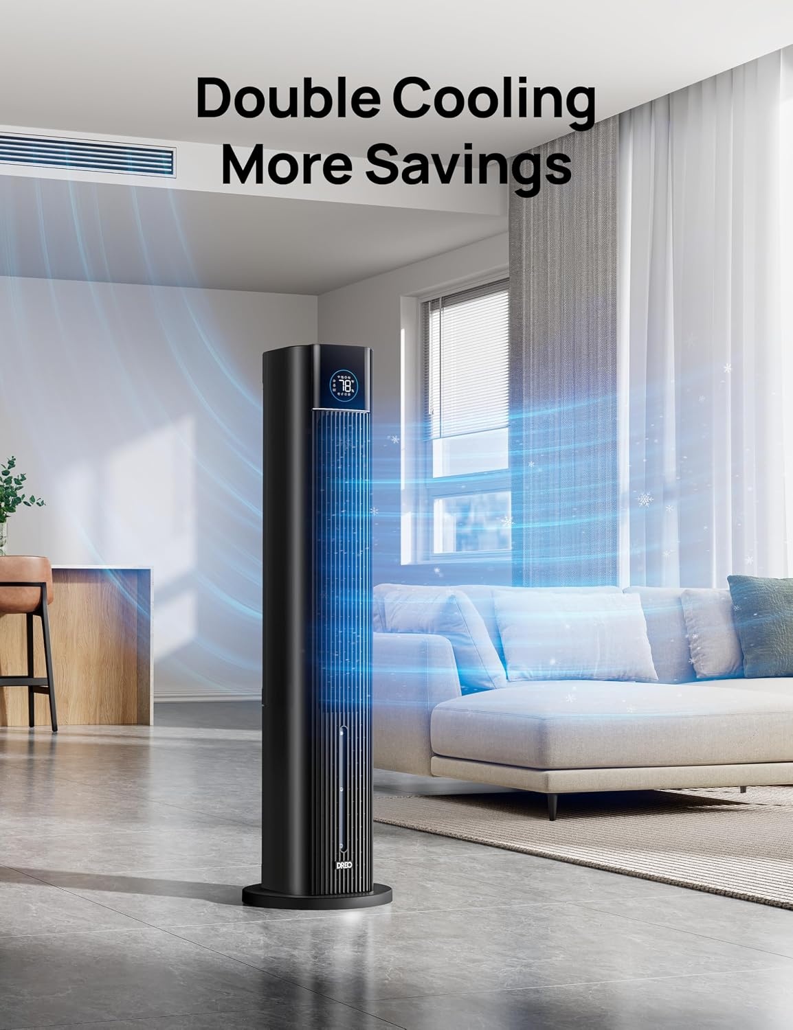 image:imageDREO Evaporative Air Swamp Cooler 43 Cooling Fans that Blow Cold Air 2026 Upgraded 80 Oscillating Floor Fan for Bedroom Easy Cleaning APP Control Ice Packs 4 Speeds amp 4 Modes 12H Timer WhiteBlack