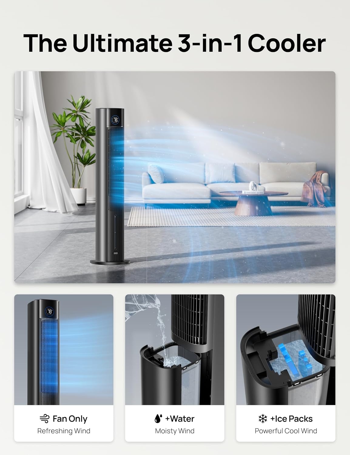 image:imageDREO Evaporative Air Swamp Cooler 43 Cooling Fans that Blow Cold Air 2026 Upgraded 80 Oscillating Floor Fan for Bedroom Easy Cleaning APP Control Ice Packs 4 Speeds amp 4 Modes 12H Timer WhiteBlack