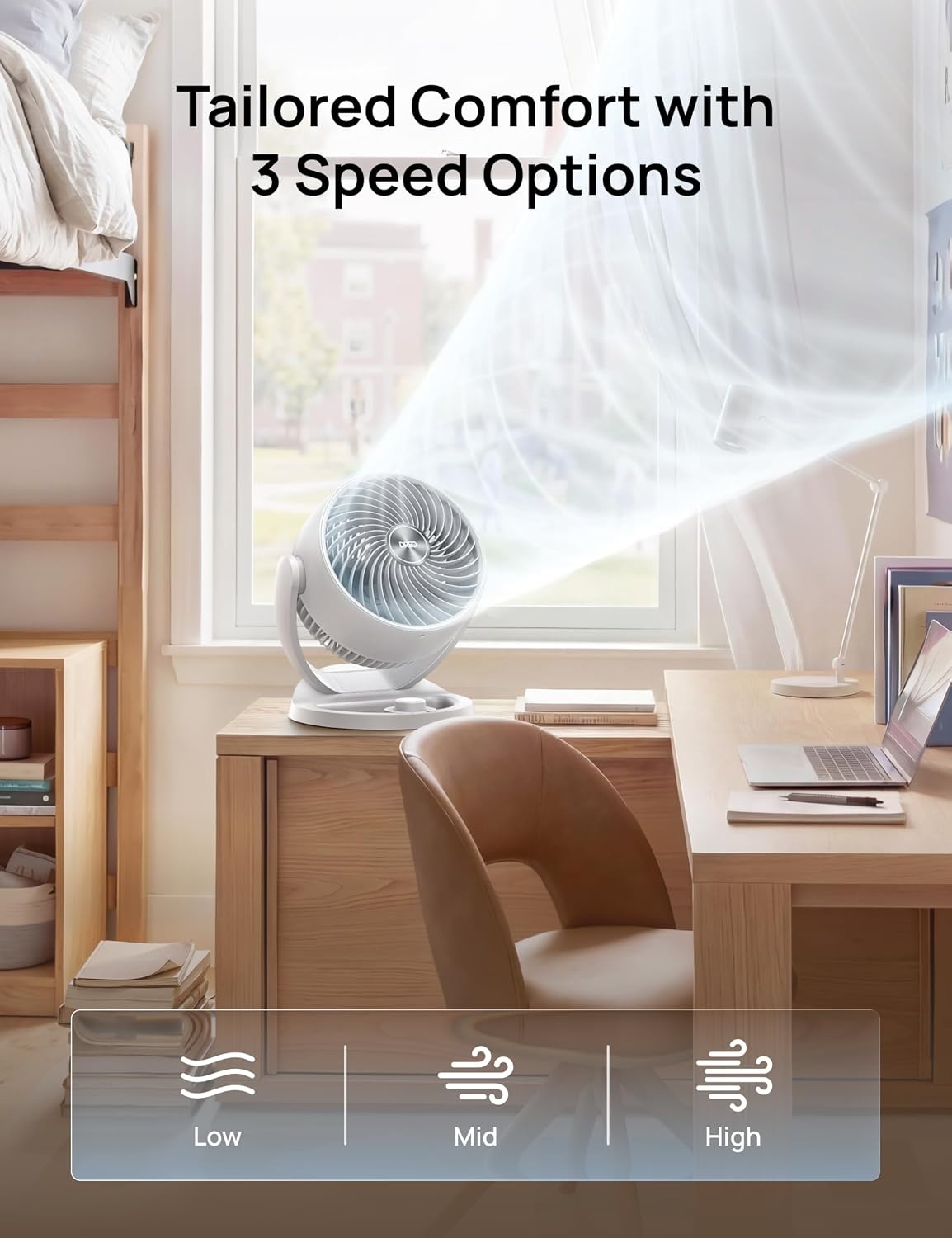 image:imageDREO Fan for Bedroom 12 Inches 70ft Powerful Airflow 25db Quiet Table Air Circulator Fans for Whole Room 120 Adjustable Tilt 3 Speeds Desktop Fan for Home Office KitchenWhite