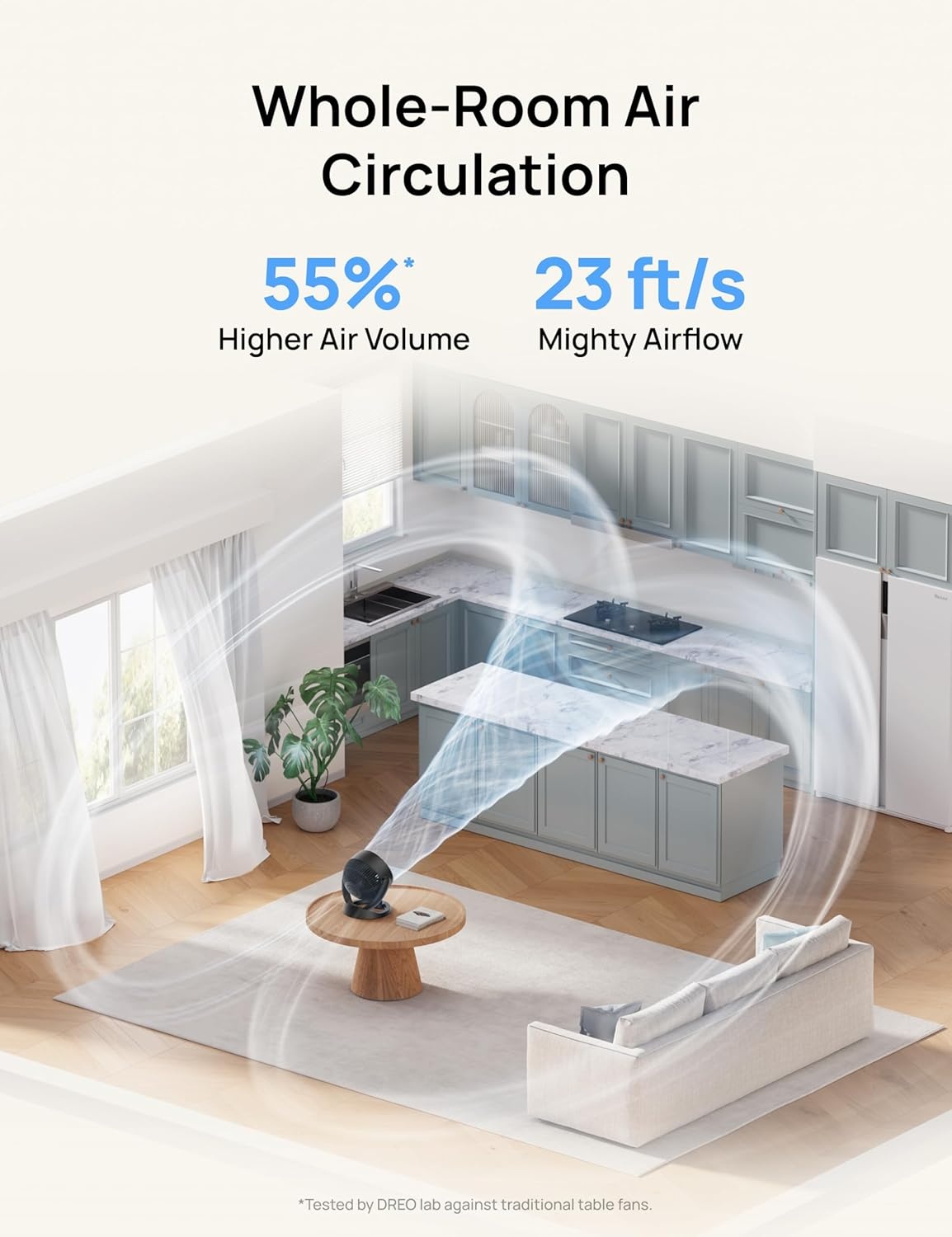 image:imageDREO Fan for Bedroom 12 Inches 70ft Powerful Airflow 25db Quiet Table Air Circulator Fans for Whole Room 120 Adjustable Tilt 3 Speeds Desktop Fan for Home Office KitchenBlack
