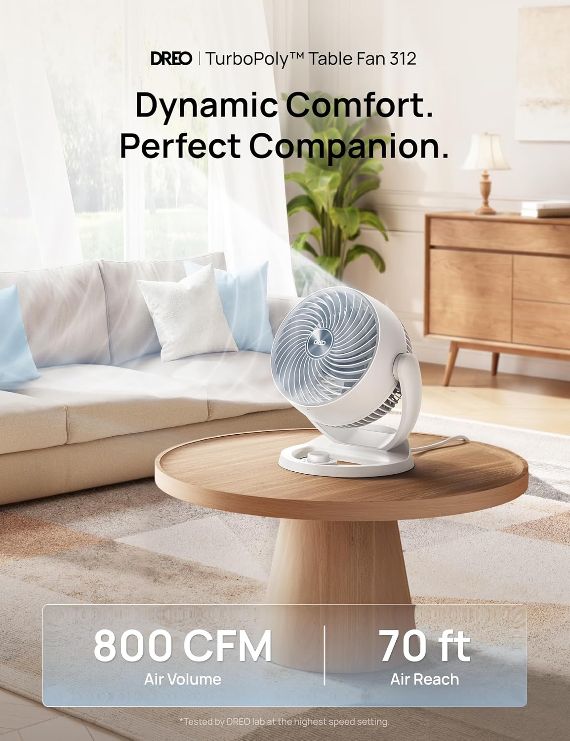 image:imageDREO Fan for Bedroom 12 Inches 70ft Powerful Airflow 25db Quiet Table Air Circulator Fans for Whole Room 120 Adjustable Tilt 3 Speeds Desktop Fan for Home Office KitchenWhite