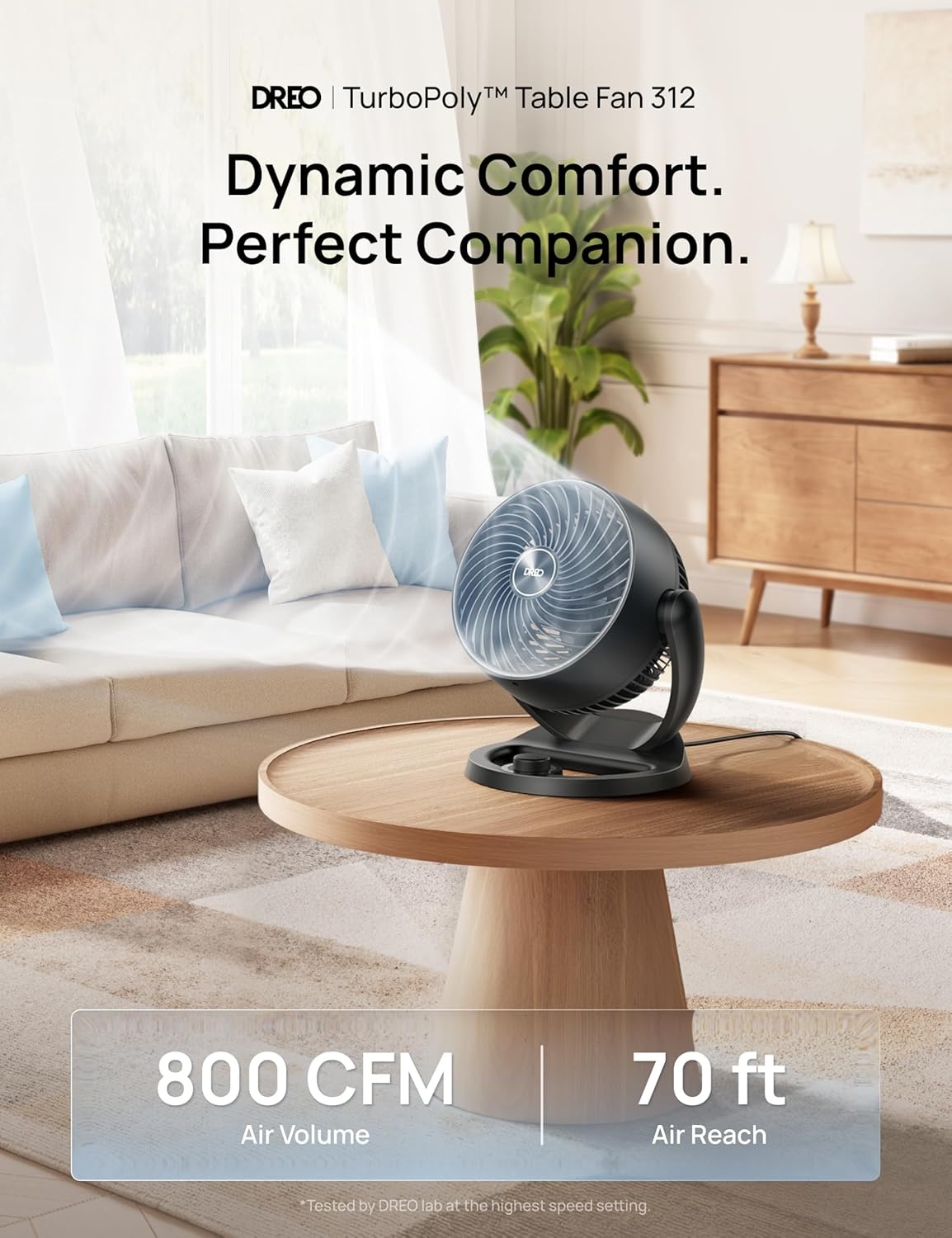 image:imageDREO Fan for Bedroom 12 Inches 70ft Powerful Airflow 25db Quiet Table Air Circulator Fans for Whole Room 120 Adjustable Tilt 3 Speeds Desktop Fan for Home Office KitchenBlack