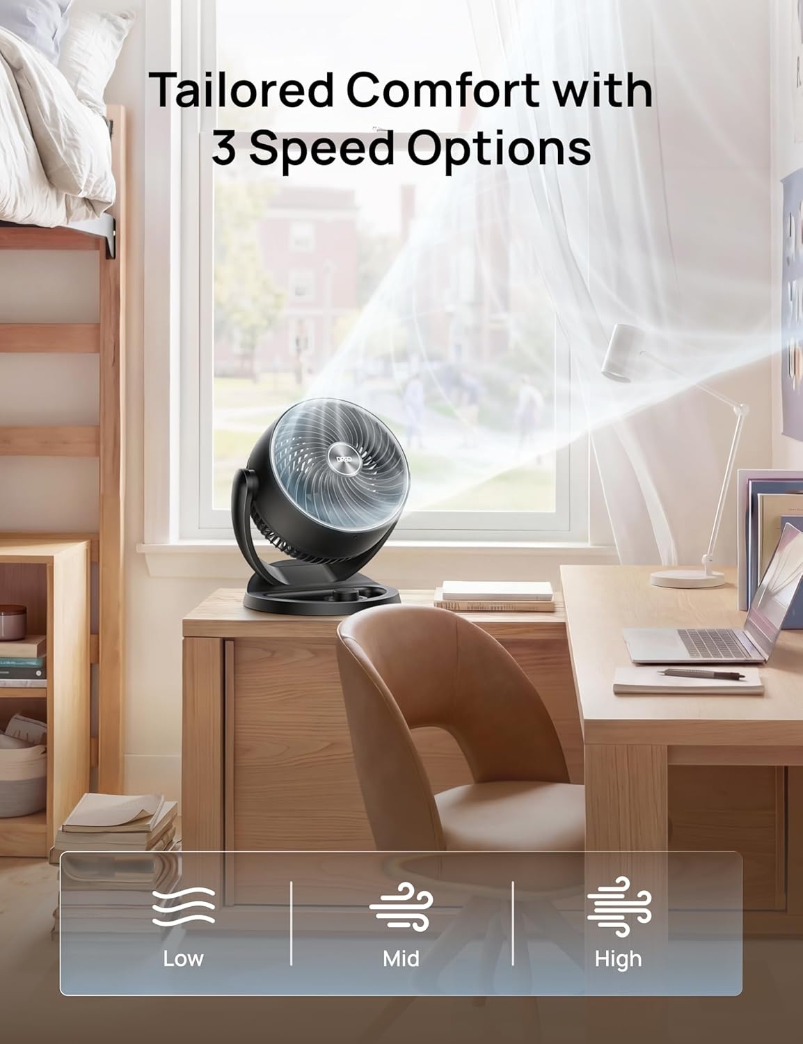image:imageDREO Fan for Bedroom 12 Inches 70ft Powerful Airflow 25db Quiet Table Air Circulator Fans for Whole Room 120 Adjustable Tilt 3 Speeds Desktop Fan for Home Office KitchenBlack