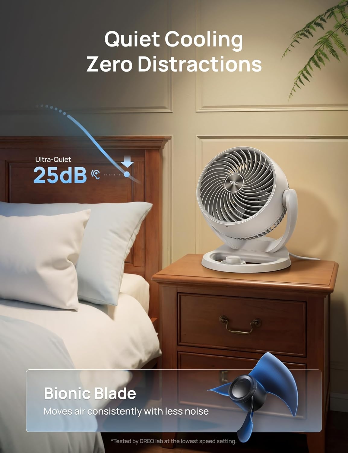 image:imageDREO Fan for Bedroom 12 Inches 70ft Powerful Airflow 25db Quiet Table Air Circulator Fans for Whole Room 120 Adjustable Tilt 3 Speeds Desktop Fan for Home Office KitchenWhite