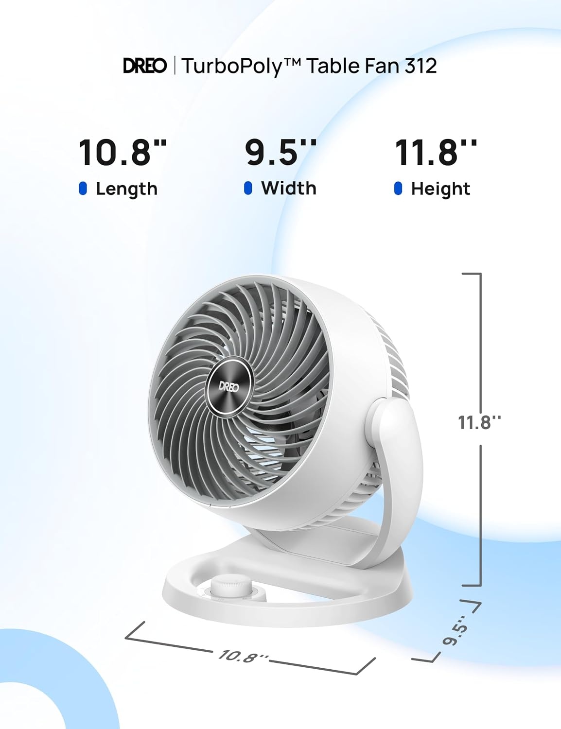 image:imageDREO Fan for Bedroom 12 Inches 70ft Powerful Airflow 25db Quiet Table Air Circulator Fans for Whole Room 120 Adjustable Tilt 3 Speeds Desktop Fan for Home Office KitchenWhite