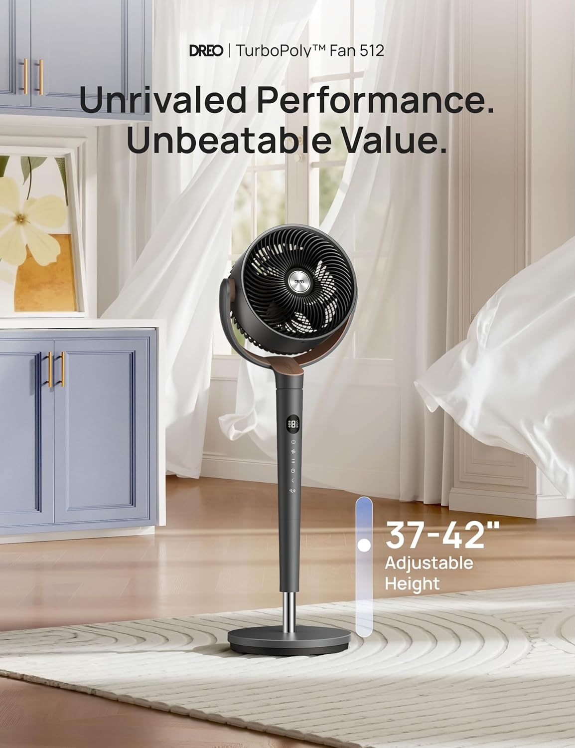 image:imageDREO Fan for Bedroom 120 Oscillating Standing Fans Quiet Floor Fan with DC Motor 100ft Pedestal Fans for Room 9 Speeds 4 modes 20dB 120 Manual Vertical 3742 Adjustable Height 8H TimerDark Gray