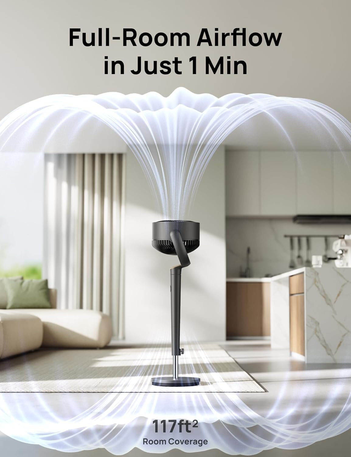 image:imageDREO Fan for Bedroom 120 Oscillating Standing Fans Quiet Floor Fan with DC Motor 100ft Pedestal Fans for Room 9 Speeds 4 modes 20dB 120 Manual Vertical 3742 Adjustable Height 8H TimerDark Gray
