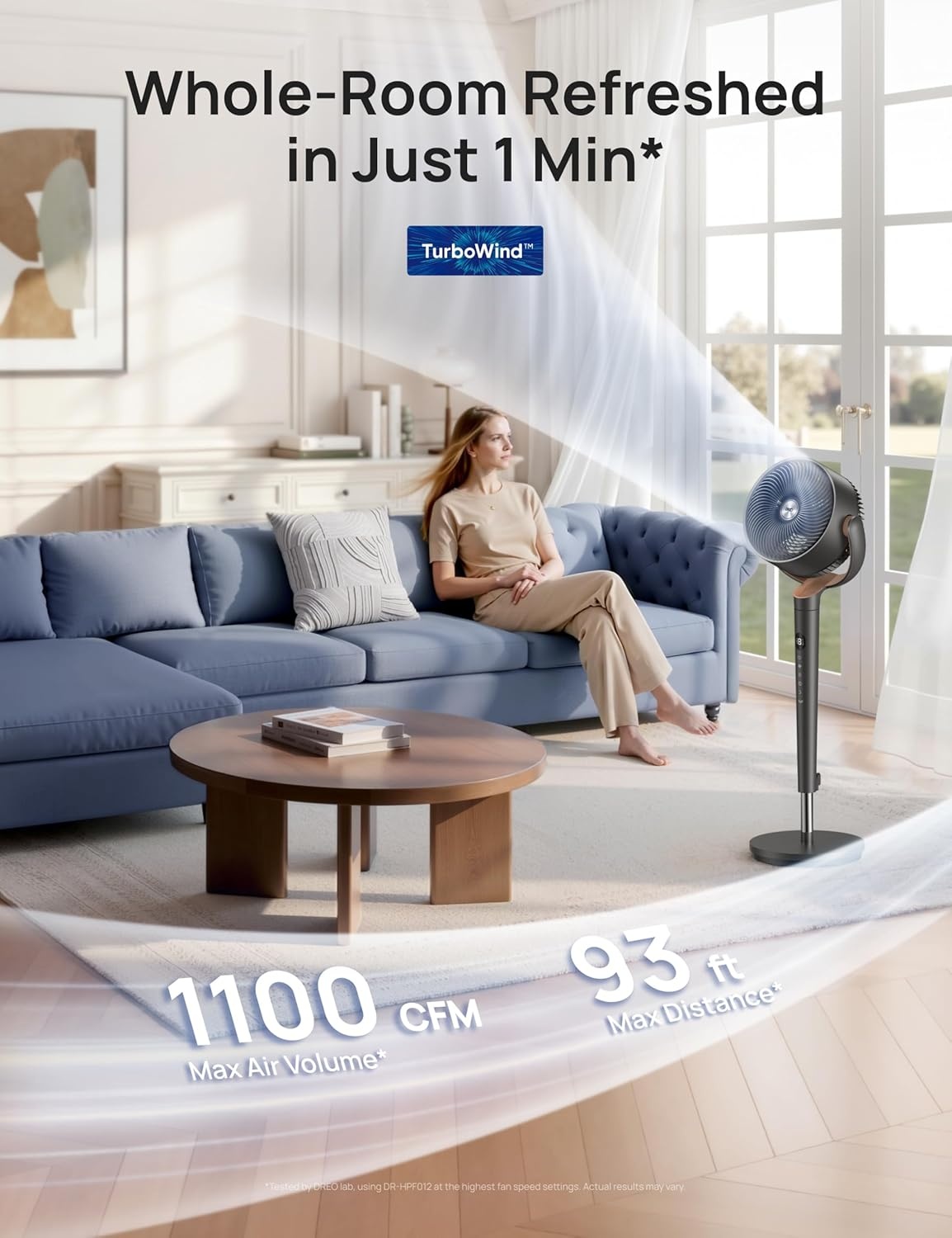 image:imageDREO Fan for Bedroom 120 Oscillating Standing Fans Quiet Floor Fan with DC Motor 100ft Pedestal Fans for Room 9 Speeds 4 modes 20dB 120 Manual Vertical 3742 Adjustable Height 8H TimerDark Gray