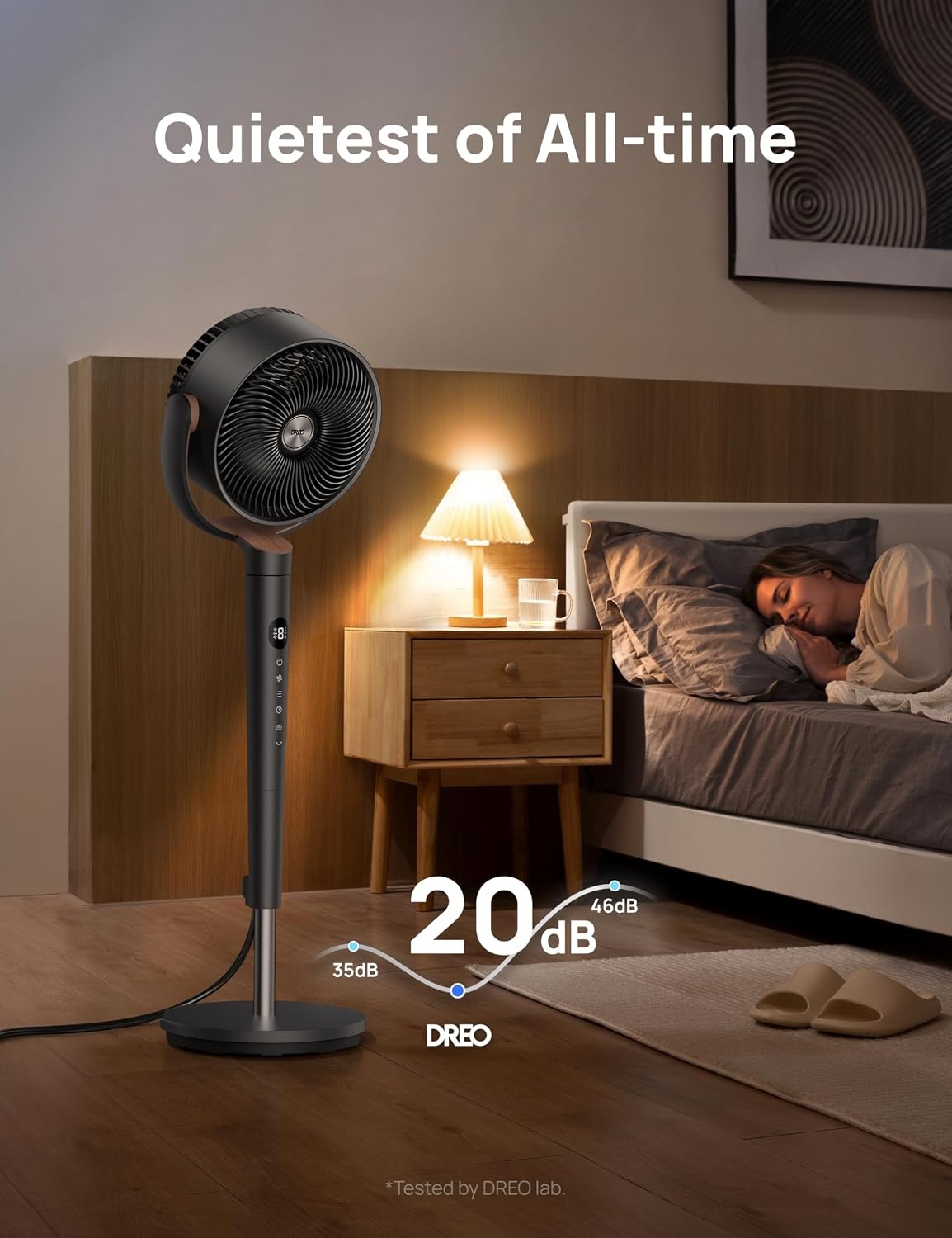 image:imageDREO Fan for Bedroom 120 Oscillating Standing Fans Quiet Floor Fan with DC Motor 100ft Pedestal Fans for Room 9 Speeds 4 modes 20dB 120 Manual Vertical 3742 Adjustable Height 8H TimerGrey
