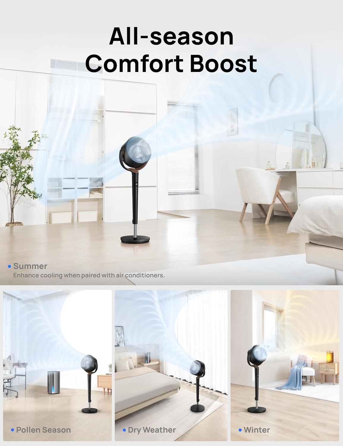 image:imageDREO Fan for Bedroom 120 Oscillating Standing Fans Quiet Floor Fan with DC Motor 100ft Pedestal Fans for Room 9 Speeds 4 modes 20dB 120 Manual Vertical 3742 Adjustable Height 8H TimerBlack and Gray