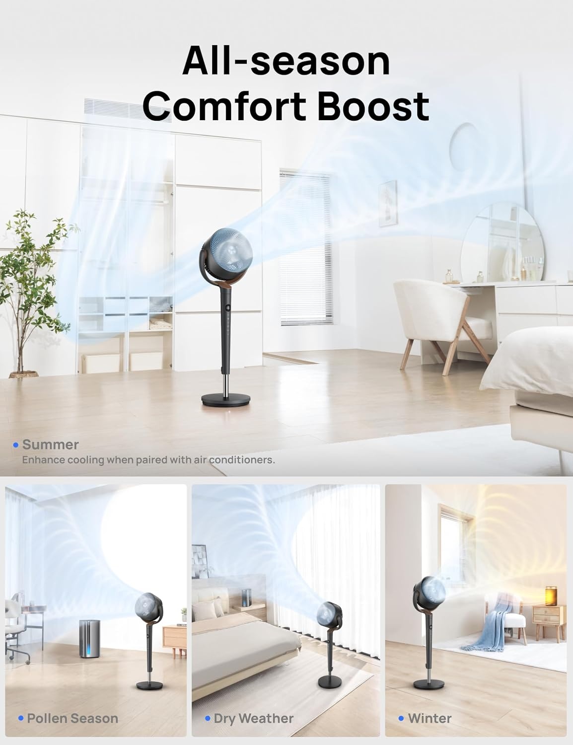 image:imageDREO Fan for Bedroom 120 Oscillating Standing Fans Quiet Floor Fan with DC Motor 100ft Pedestal Fans for Room 9 Speeds 4 modes 20dB 120 Manual Vertical 3742 Adjustable Height 8H TimerGrey