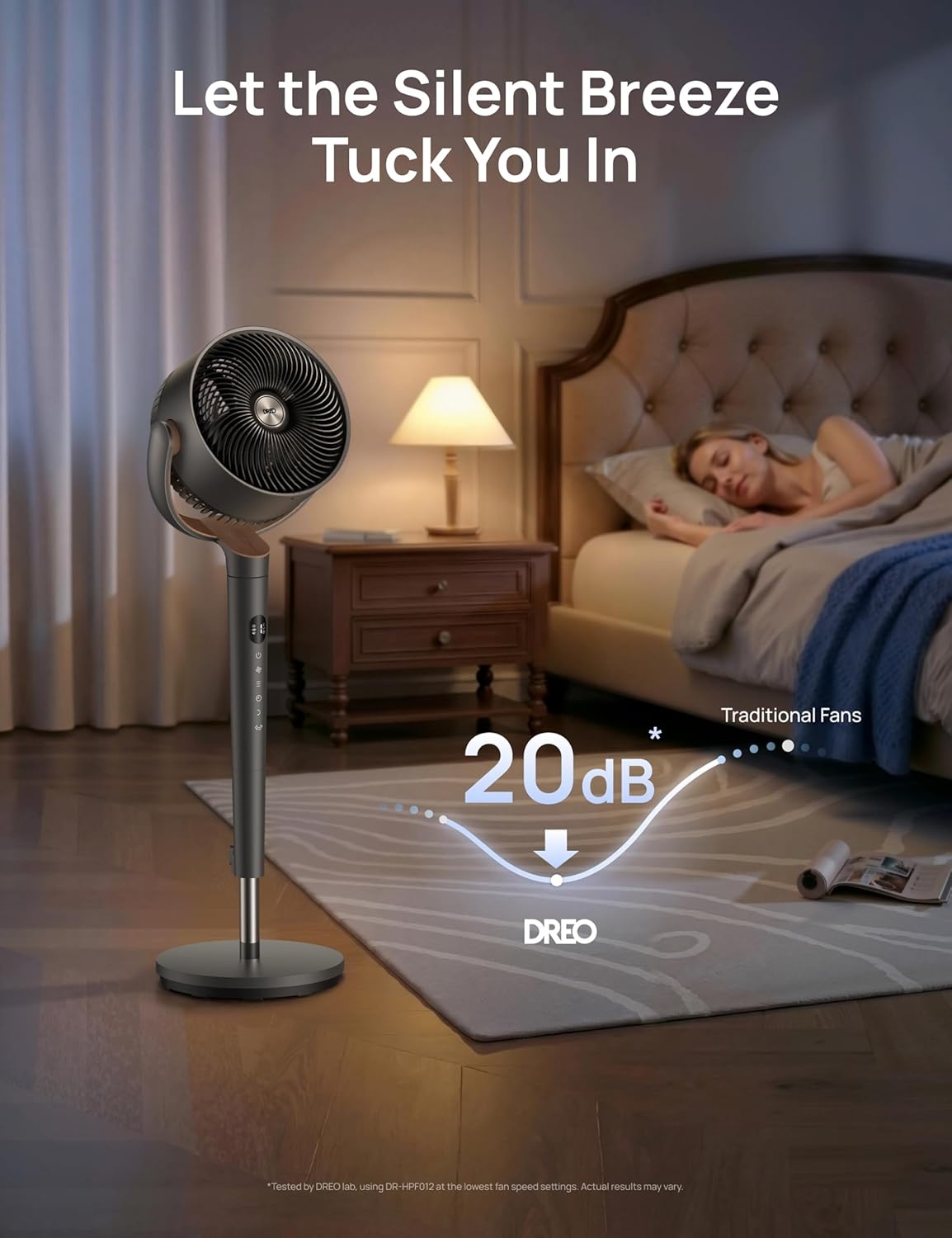 image:imageDREO Fan for Bedroom 120 Oscillating Standing Fans Quiet Floor Fan with DC Motor 100ft Pedestal Fans for Room 9 Speeds 4 modes 20dB 120 Manual Vertical 3742 Adjustable Height 8H TimerDark Gray