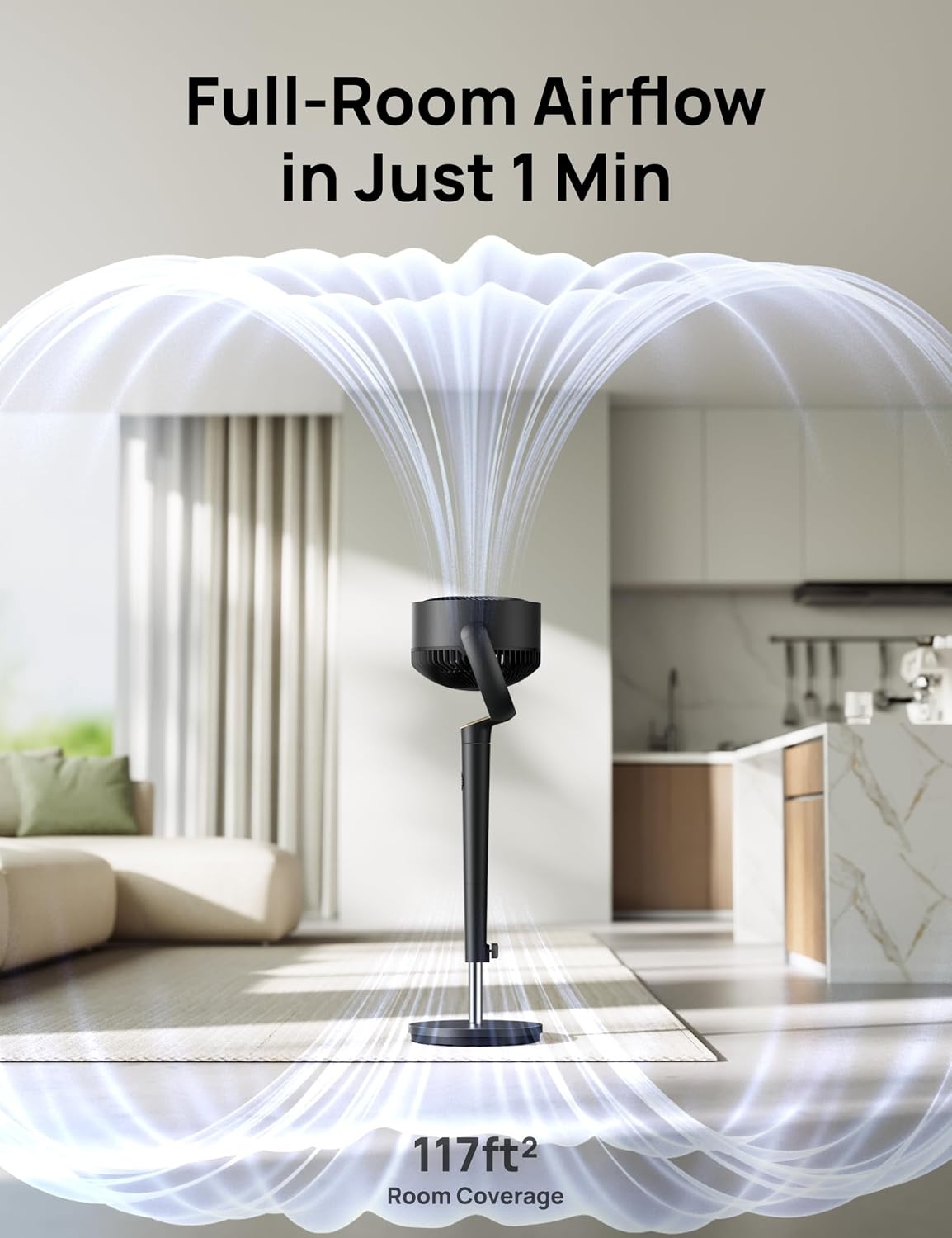 image:imageDREO Fan for Bedroom 120 Oscillating Standing Fans Quiet Floor Fan with DC Motor 100ft Pedestal Fans for Room 9 Speeds 4 modes 20dB 120 Manual Vertical 3742 Adjustable Height 8H TimerBlack and Gray