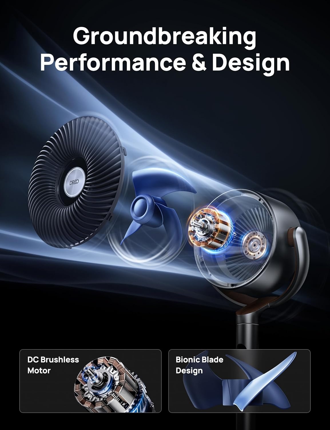 image:imageDREO Fan for Bedroom 120120Omnidirectional Oscillating Fan 90ft DC Motor 20 dB Quiet Standing Pedestal Fans 8 Speeds 3 Modes Circulator with Remote 3540 Adjustable Height 8H TimerSilver