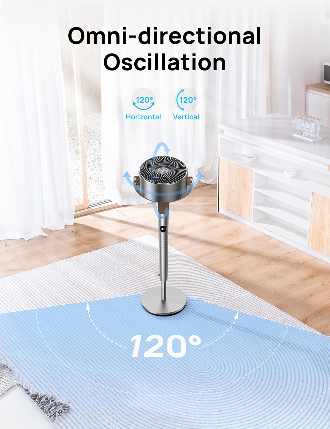 image:imageDREO Fan for Bedroom 120120Omnidirectional Oscillating Fan 90ft DC Motor 20 dB Quiet Standing Pedestal Fans 8 Speeds 3 Modes Circulator with Remote 3540 Adjustable Height 8H TimerBright silver