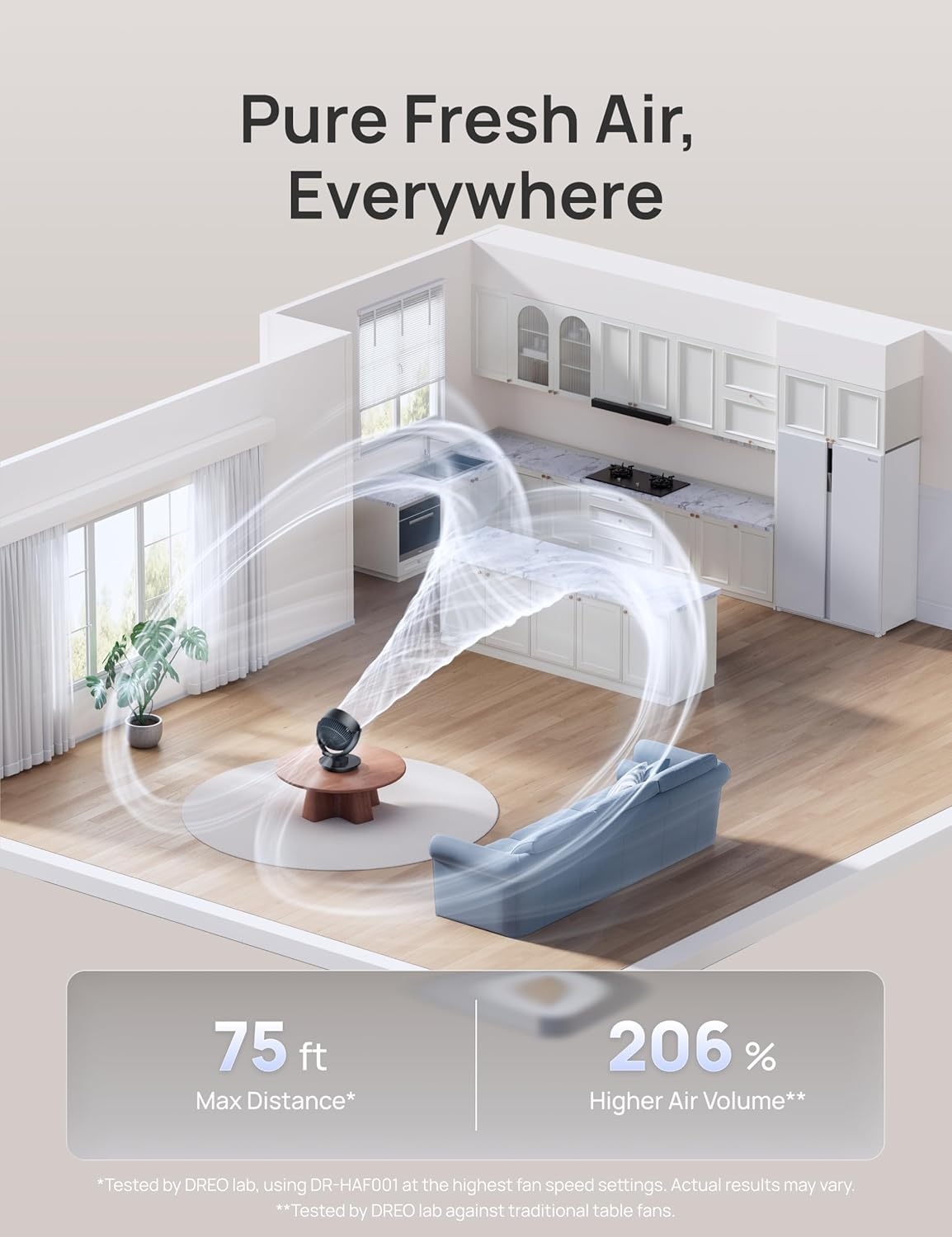 image:imageDREO Fan for Bedroom 13Inch Oscillating Table Air Circulator Fan for Whole Room 120 Tilt Adjustment 25dB UltraQuiet 75ft Powerful Airflow 4 Speeds Desk Fans with Remote for Home OfficeBlack