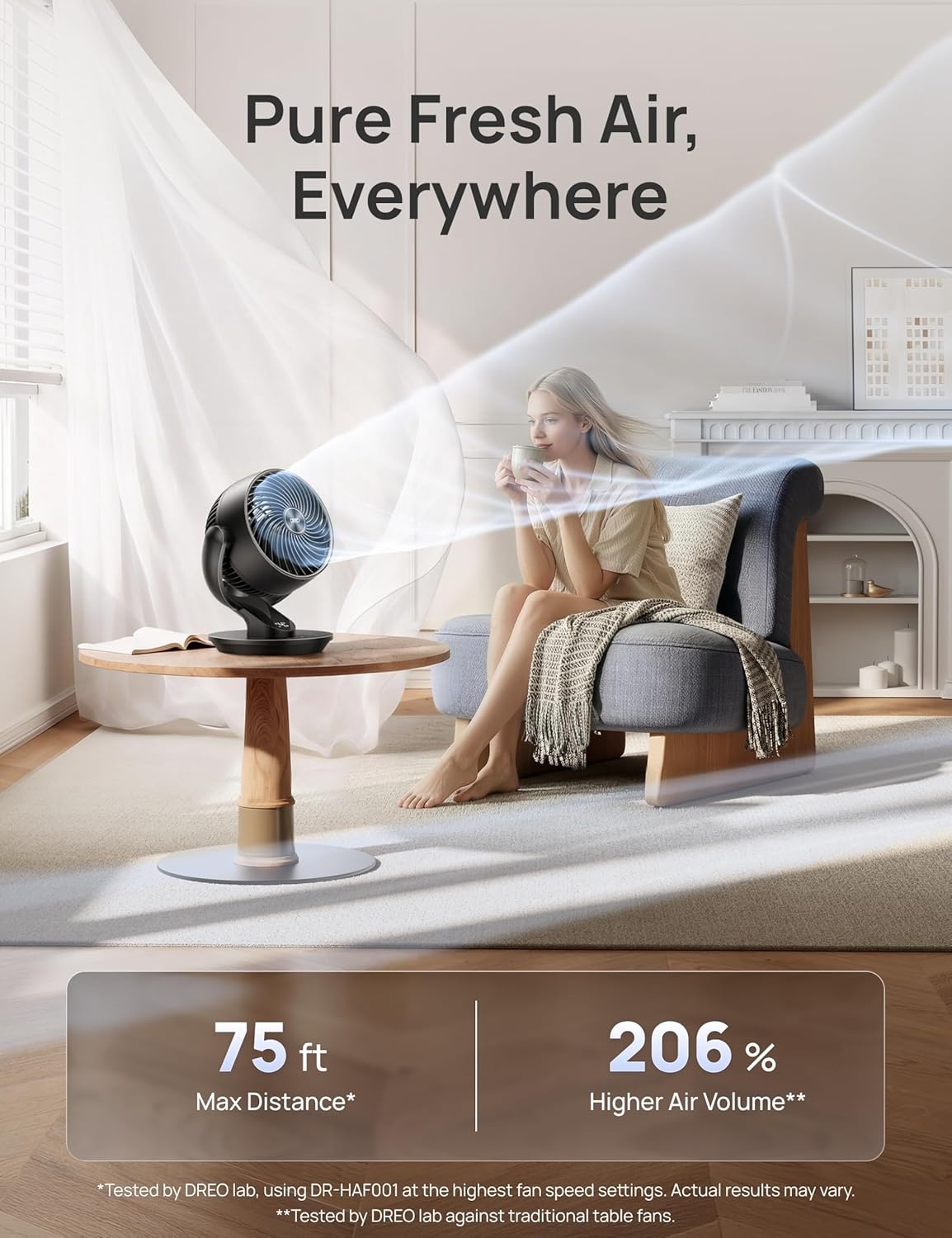image:imageDREO Fan for Bedroom 13Inch Oscillating Table Air Circulator Fan for Whole Room 120 Tilt Adjustment 25dB UltraQuiet 75ft Powerful Airflow 4 Speeds Desk Fans with Remote for Home OfficeBlack