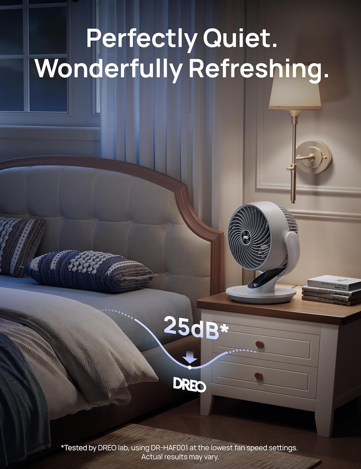 image:imageDREO Fan for Bedroom 13Inch Oscillating Table Air Circulator Fan for Whole Room 120 Tilt Adjustment 25dB UltraQuiet 75ft Powerful Airflow 4 Speeds Desk Fans with Remote for Home OfficeWhite