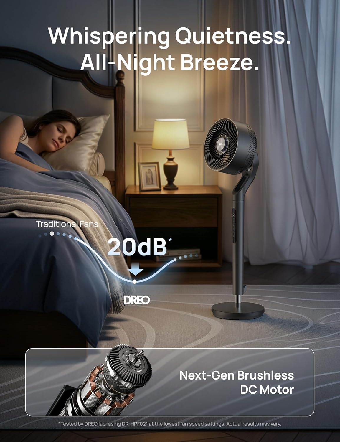 image:imageDREO Fan for Bedroom 2026 New model120100 OmniDirectional Oscillating Fan 96ft DC Motor 20 dB Quiet Standing Pedestal Fans 9 Speeds 3 Modes Remote 3742 Adjustable Height 8H Timer