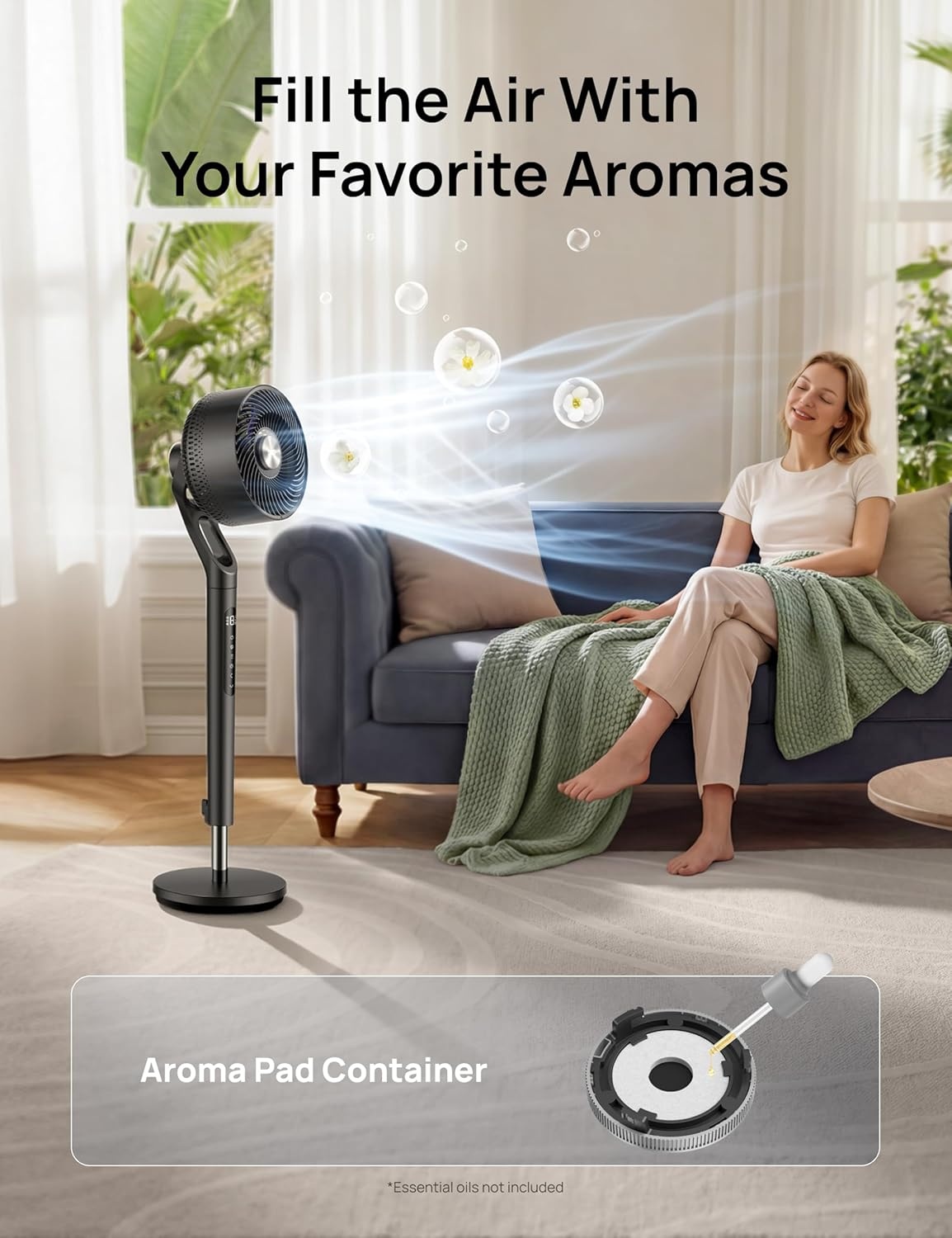 image:imageDREO Fan for Bedroom 2026 New model120100 OmniDirectional Oscillating Fan 96ft DC Motor 20 dB Quiet Standing Pedestal Fans 9 Speeds 3 Modes Remote 3742 Adjustable Height 8H Timer