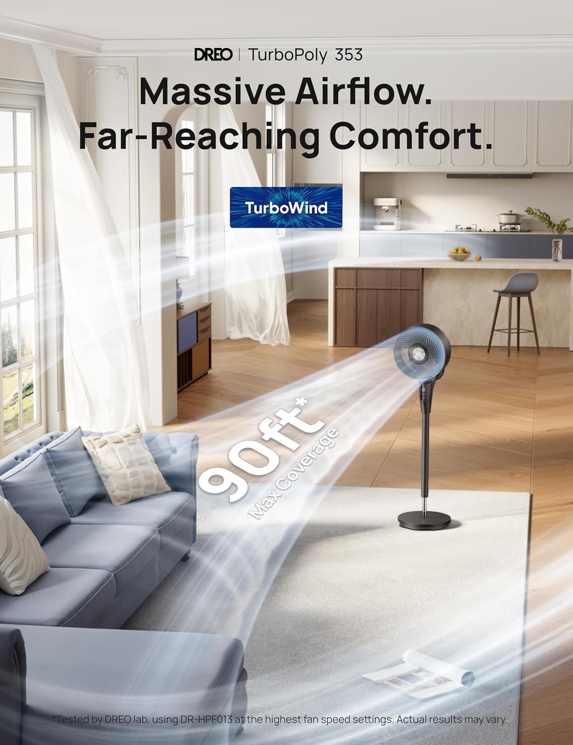 image:imageDREO Fan for Bedroom 2026 Upgraded 90ft Airflow 20dB Quiet Fan 90 Oscillating Standing Fan for Whole Room DC Motor 8H Speeds 3 Modes 3842 Adjustable Height 8H Timer 105 Manual VerticalBlack