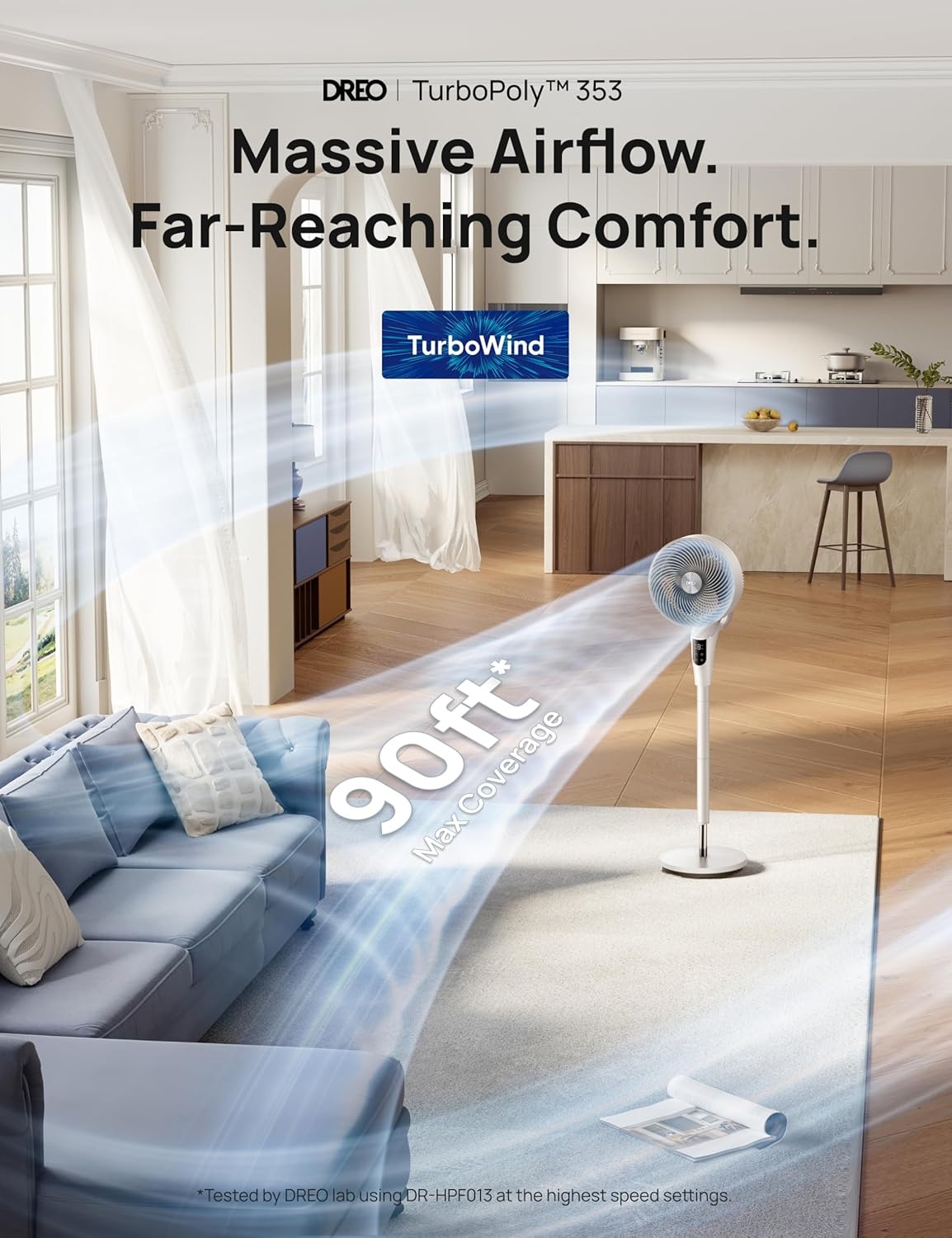 image:imageDREO Fan for Bedroom 2026 Upgraded 90ft Airflow 20dB Quiet Fan 90 Oscillating Standing Fan for Whole Room DC Motor 8H Speeds 3 Modes 3842 Adjustable Height 8H Timer 105 Manual VerticalWhite