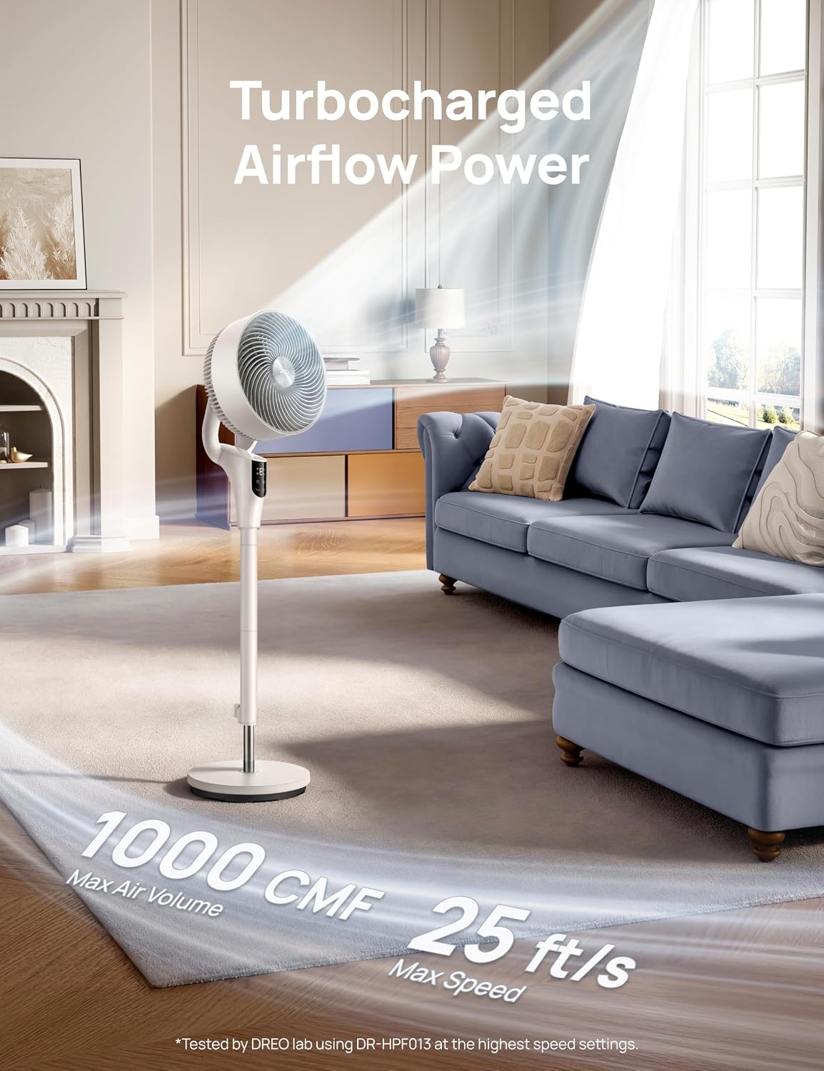 image:imageDREO Fan for Bedroom 2026 Upgraded 90ft Airflow 20dB Quiet Fan 90 Oscillating Standing Fan for Whole Room DC Motor 8H Speeds 3 Modes 3842 Adjustable Height 8H Timer 105 Manual VerticalWhite