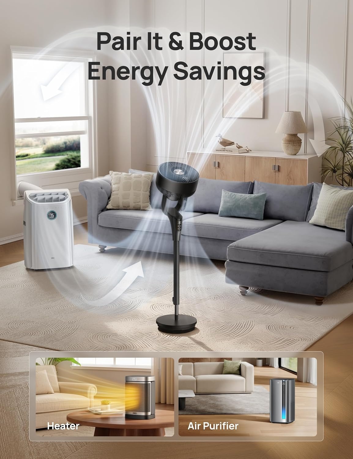 image:imageDREO Fan for Bedroom 2026 Upgraded 90ft Airflow 20dB Quiet Fan 90 Oscillating Standing Fan for Whole Room DC Motor 8H Speeds 3 Modes 3842 Adjustable Height 8H Timer 105 Manual VerticalBlack