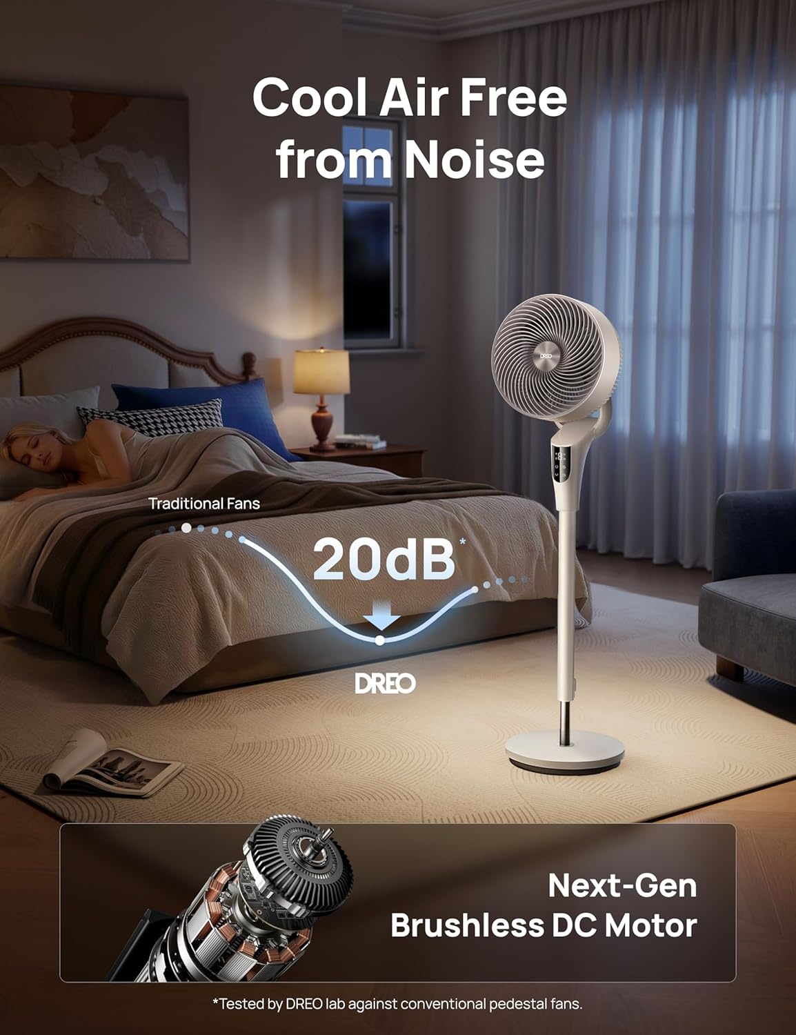 image:imageDREO Fan for Bedroom 2026 Upgraded 90ft Airflow 20dB Quiet Fan 90 Oscillating Standing Fan for Whole Room DC Motor 8H Speeds 3 Modes 3842 Adjustable Height 8H Timer 105 Manual VerticalWhite
