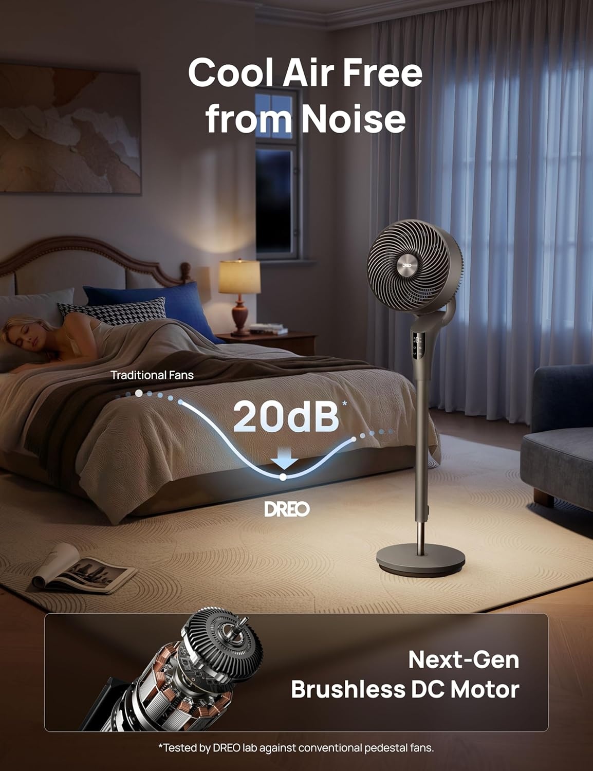 image:imageDREO Fan for Bedroom 2026 Upgraded 90ft Airflow 20dB Quiet Fan 90 Oscillating Standing Fan for Whole Room DC Motor 8H Speeds 3 Modes 3842 Adjustable Height 8H Timer 105 Manual VerticalGrey