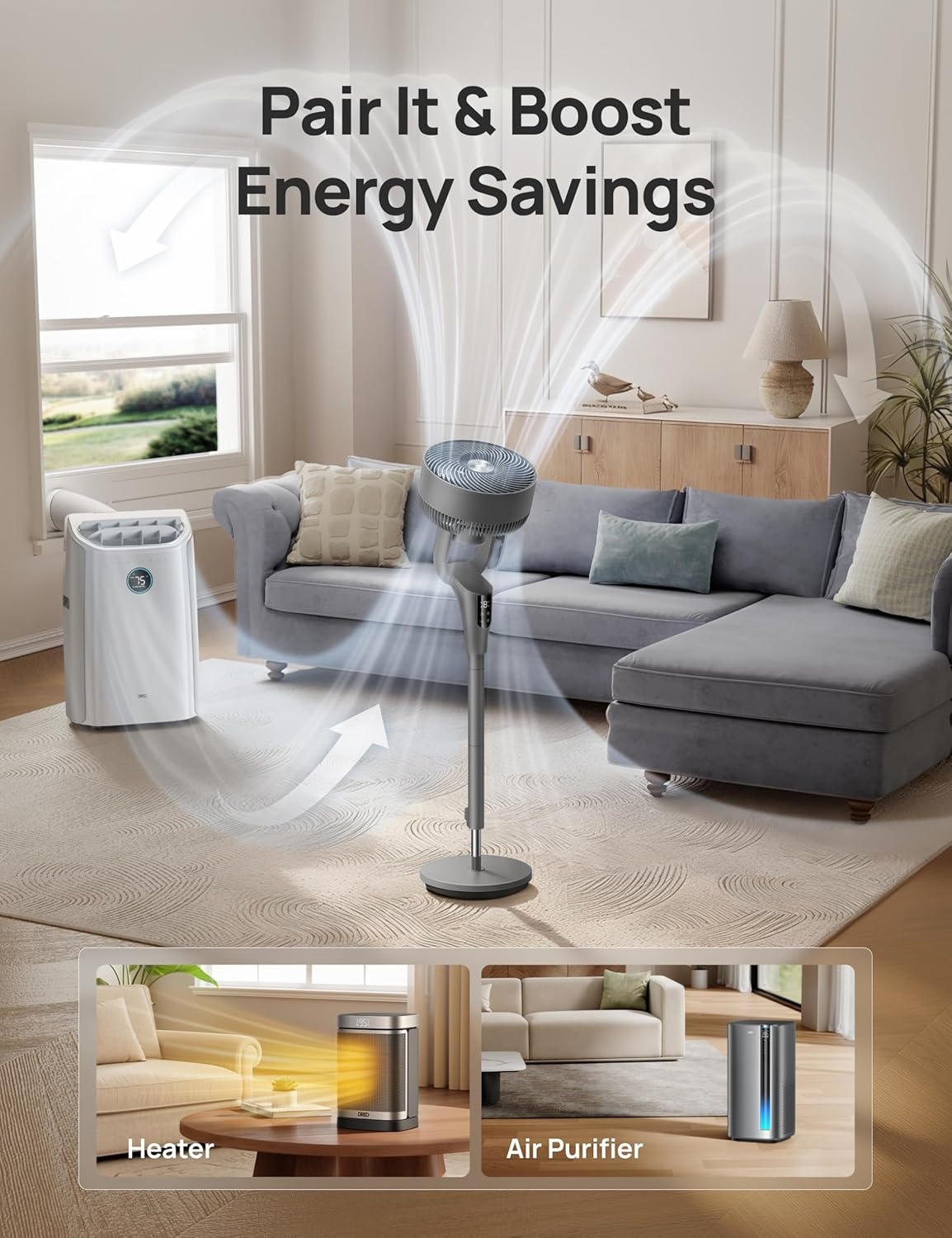 image:imageDREO Fan for Bedroom 2026 Upgraded 90ft Airflow 20dB Quiet Fan 90 Oscillating Standing Fan for Whole Room DC Motor 8H Speeds 3 Modes 3842 Adjustable Height 8H Timer 105 Manual VerticalGrey