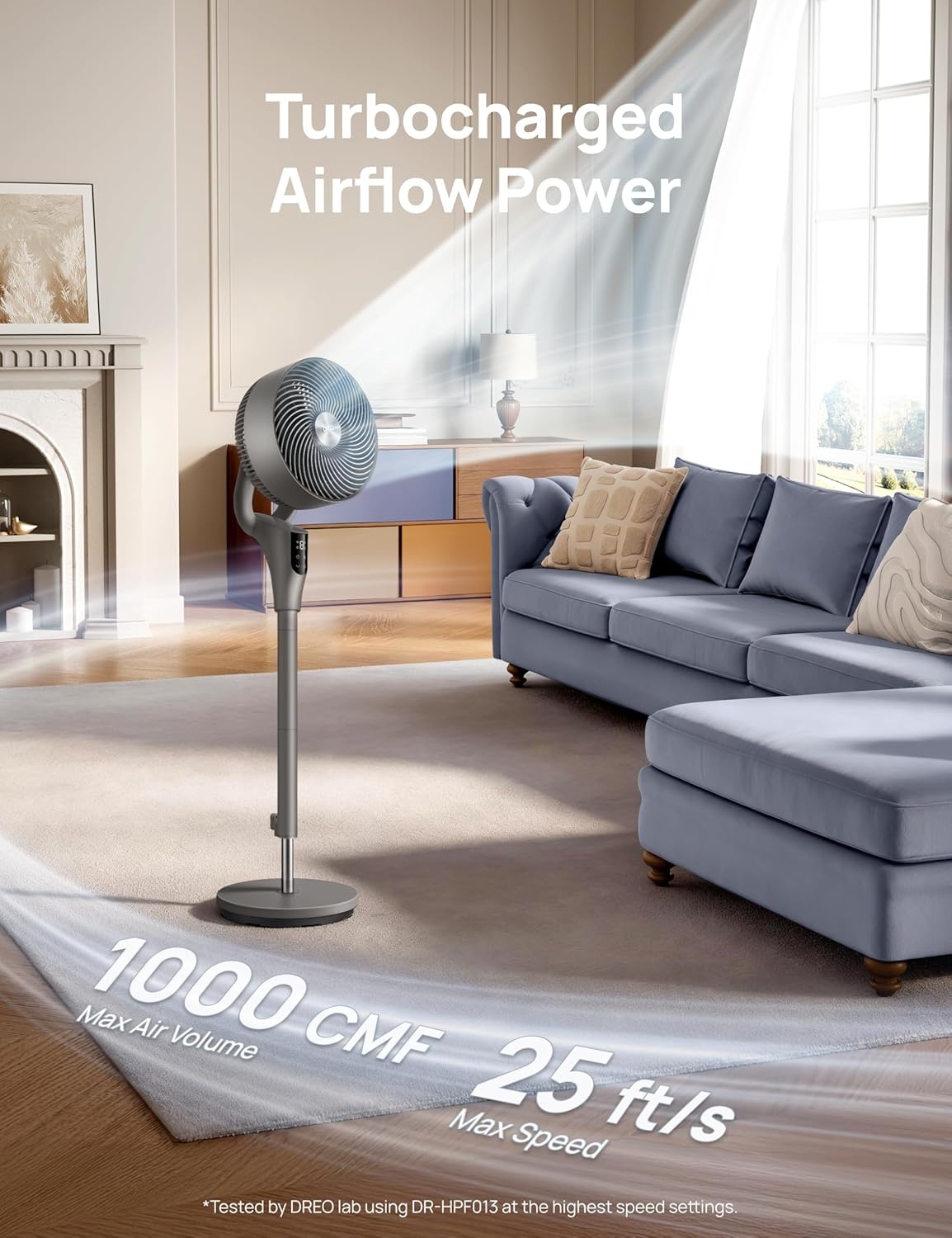 image:imageDREO Fan for Bedroom 2026 Upgraded 90ft Airflow 20dB Quiet Fan 90 Oscillating Standing Fan for Whole Room DC Motor 8H Speeds 3 Modes 3842 Adjustable Height 8H Timer 105 Manual VerticalGrey