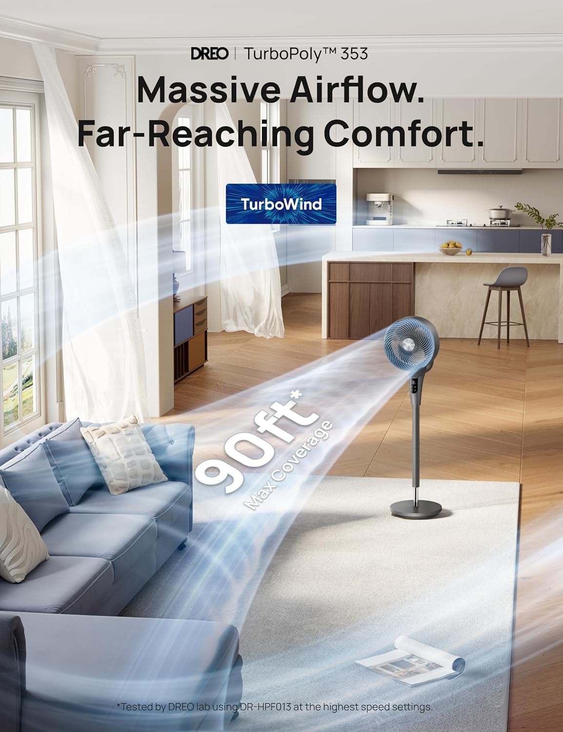 image:imageDREO Fan for Bedroom 2026 Upgraded 90ft Airflow 20dB Quiet Fan 90 Oscillating Standing Fan for Whole Room DC Motor 8H Speeds 3 Modes 3842 Adjustable Height 8H Timer 105 Manual VerticalGrey