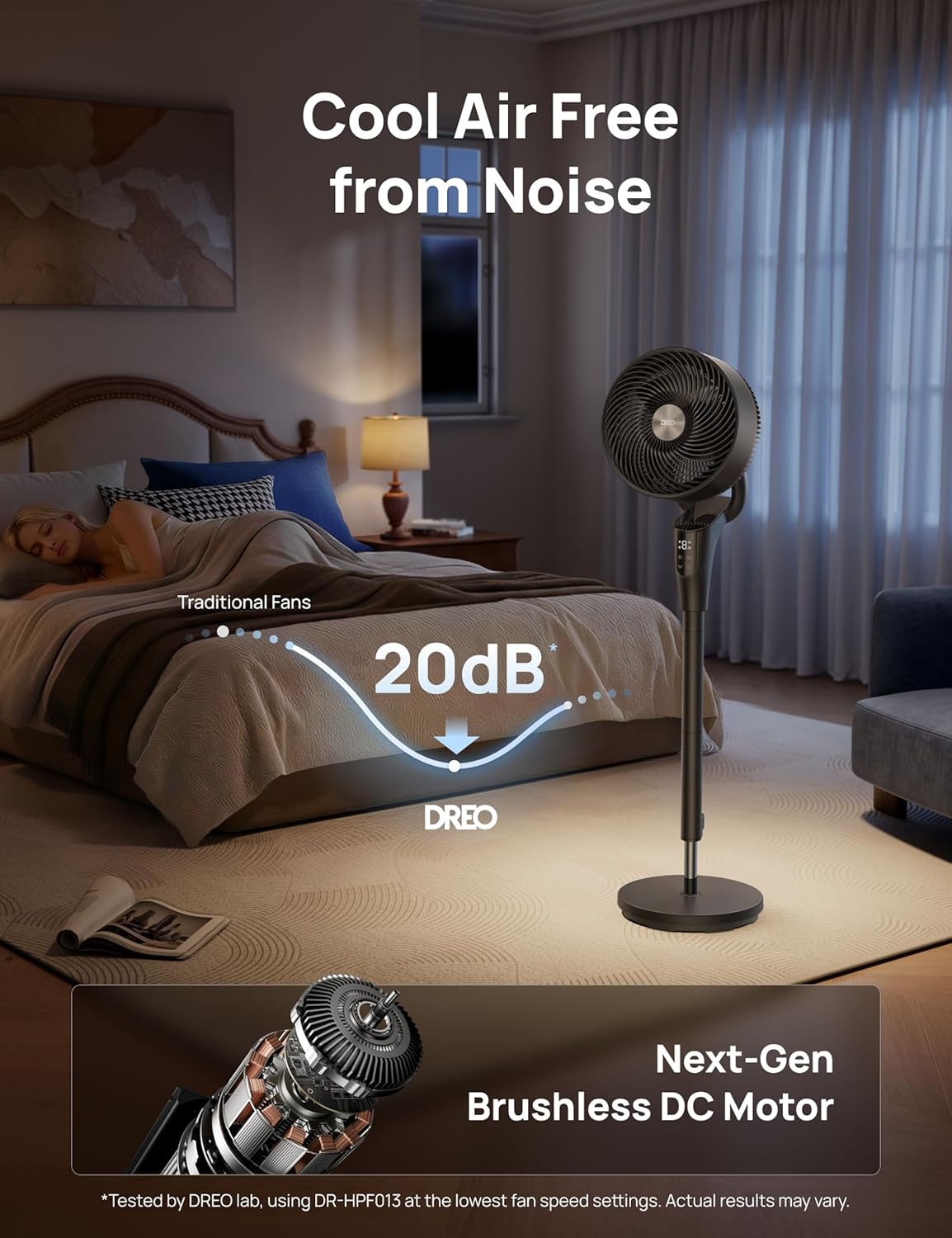 image:imageDREO Fan for Bedroom 2026 Upgraded 90ft Airflow 20dB Quiet Fan 90 Oscillating Standing Fan for Whole Room DC Motor 8H Speeds 3 Modes 3842 Adjustable Height 8H Timer 105 Manual VerticalBlack