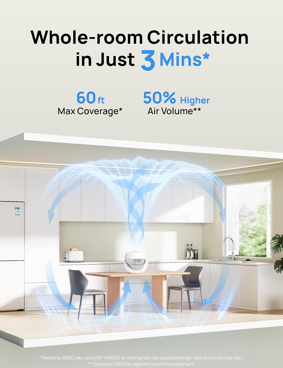 image:imageDREO Fan for Bedroom Table Air Circulator for Whole Room 11 Inch 60ft Strong Airflow 120 adjustable tilt 20db Low Noise Quiet 3 Speeds Desk Fan for HomeOffice KitchenWhite
