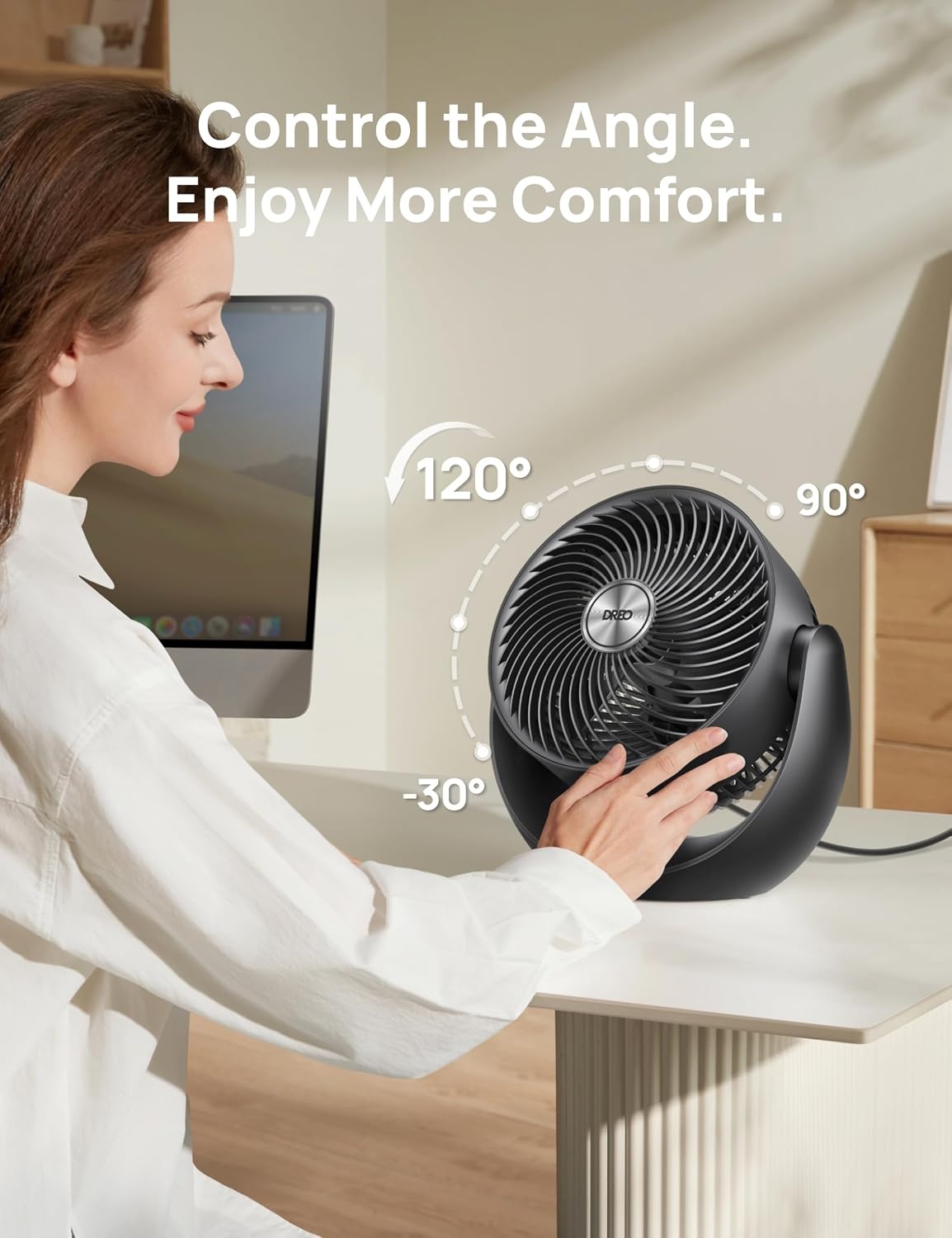 image:imageDREO Fan for Bedroom Table Air Circulator for Whole Room 11 Inch 60ft Strong Airflow 120 adjustable tilt 20db Low Noise Quiet 3 Speeds Desk Fan for HomeOffice KitchenBlack
