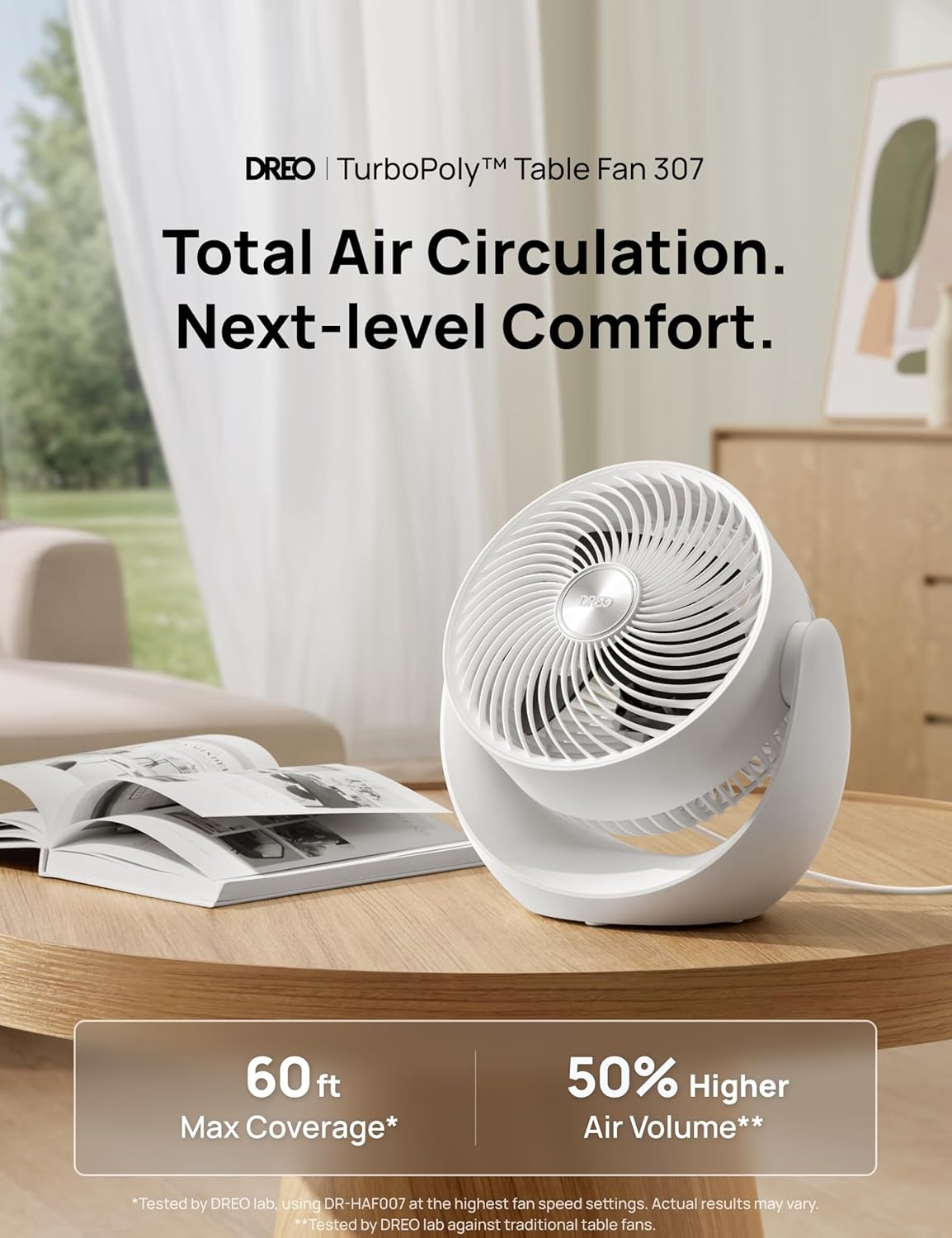 image:imageDREO Fan for Bedroom Table Air Circulator for Whole Room 11 Inch 60ft Strong Airflow 120 adjustable tilt 20db Low Noise Quiet 3 Speeds Desk Fan for HomeOffice KitchenWhite