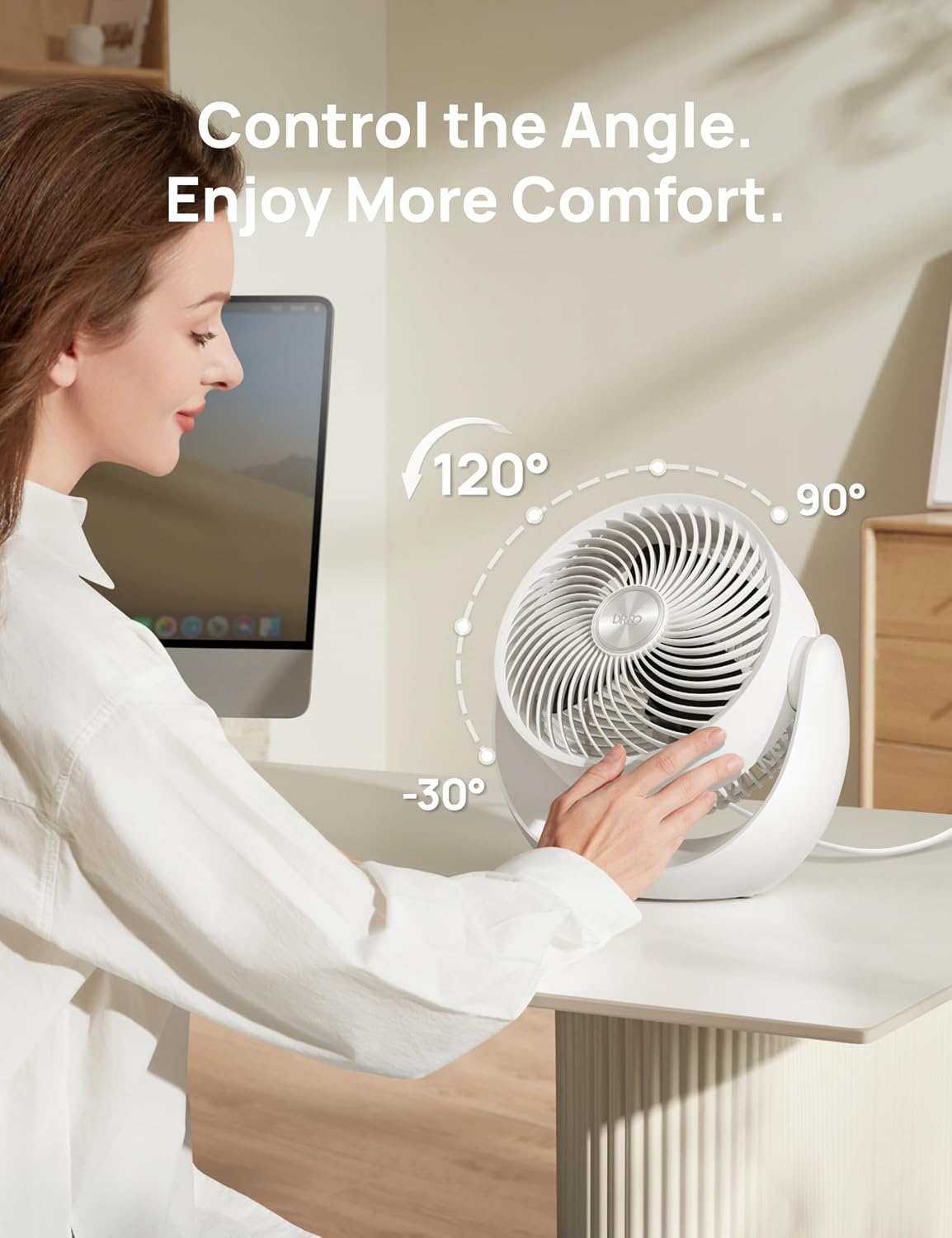 image:imageDREO Fan for Bedroom Table Air Circulator for Whole Room 11 Inch 60ft Strong Airflow 120 adjustable tilt 20db Low Noise Quiet 3 Speeds Desk Fan for HomeOffice KitchenWhite