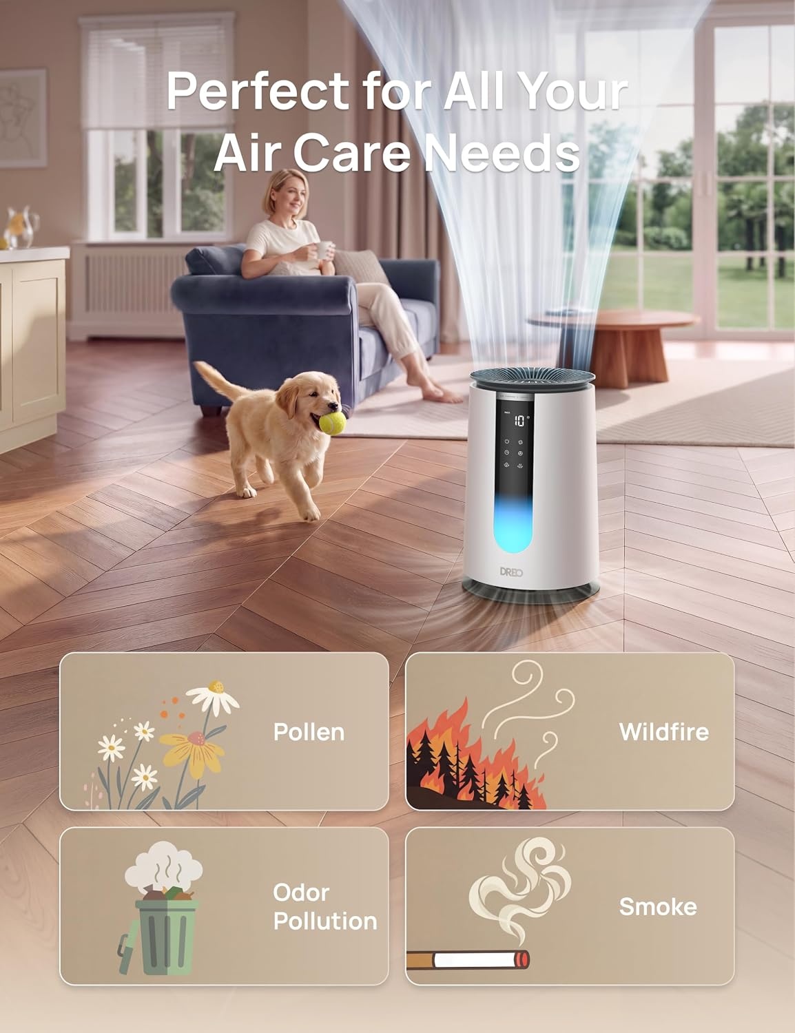 image:imageDREO Home Air Purifier 338 Bedroom HEPA Air Cleaner for Dorm Room Pets Smoke Dust PollenOdor with Scent DiffuserPM25 Quality Monitor 4 Fan Speeds amp AutoTurbo18dB Quiet Sleep Mode DRHAP008