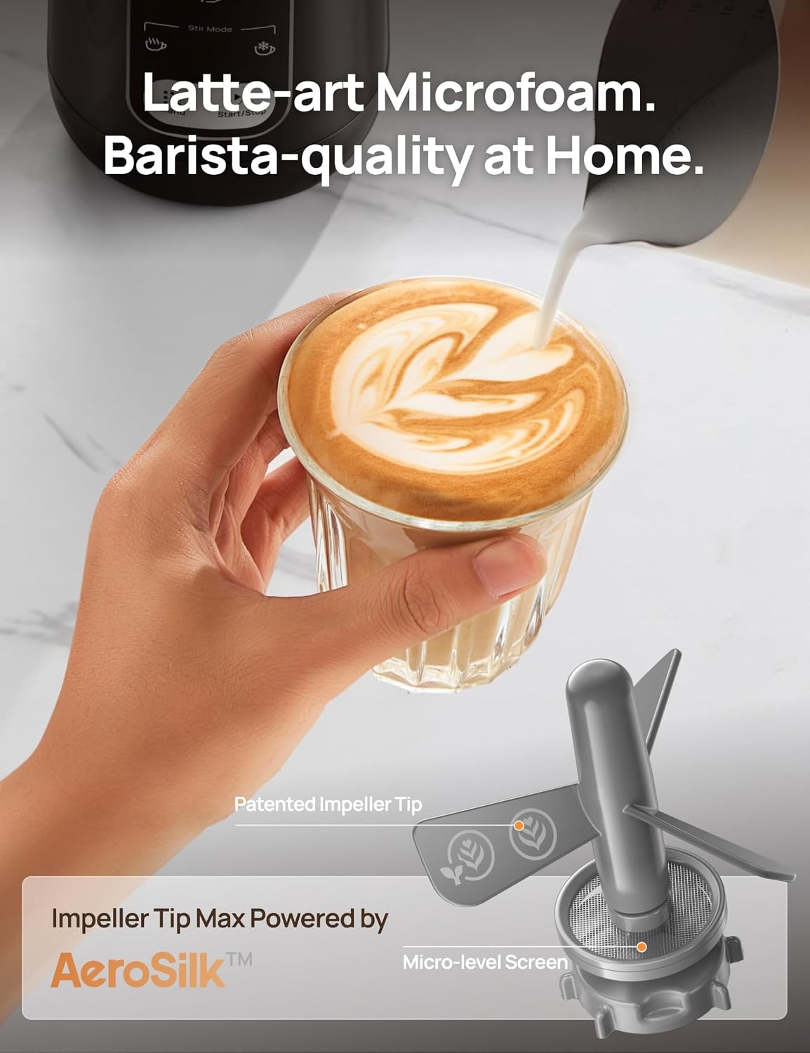 image:imageDREO Milk Frother 8in1 Electric Stainless Steel Frother for Latte Art Microfoam and Coffee 9oz270ml Warm and Cold Foam Automatic Frothers LED Easy to CleanMidnight Black