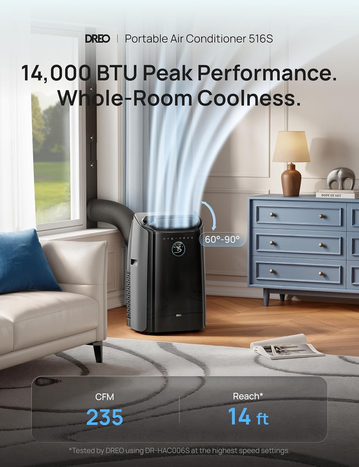 image:imageDREO Portable Air Conditioner 515S 12000 BTU ASHRAE 8000 BTU DOE Smart AC Unit for Bedroom with Drainagefree Cooling FanampDehumidifier 3 in 1 APPVoiceRemote Quiet Standing AC for Room IndoorsBlack