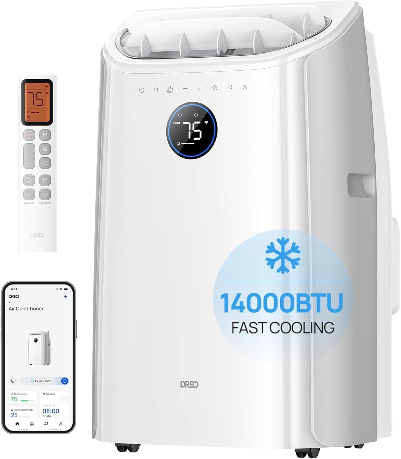 image:imageDREO Portable Air Conditioner 515S 12000 BTU ASHRAE 8000 BTU DOE Smart AC Unit for Bedroom with Drainagefree Cooling FanampDehumidifier 3 in 1 APPVoiceRemote Quiet Standing AC for Room IndoorsWhite