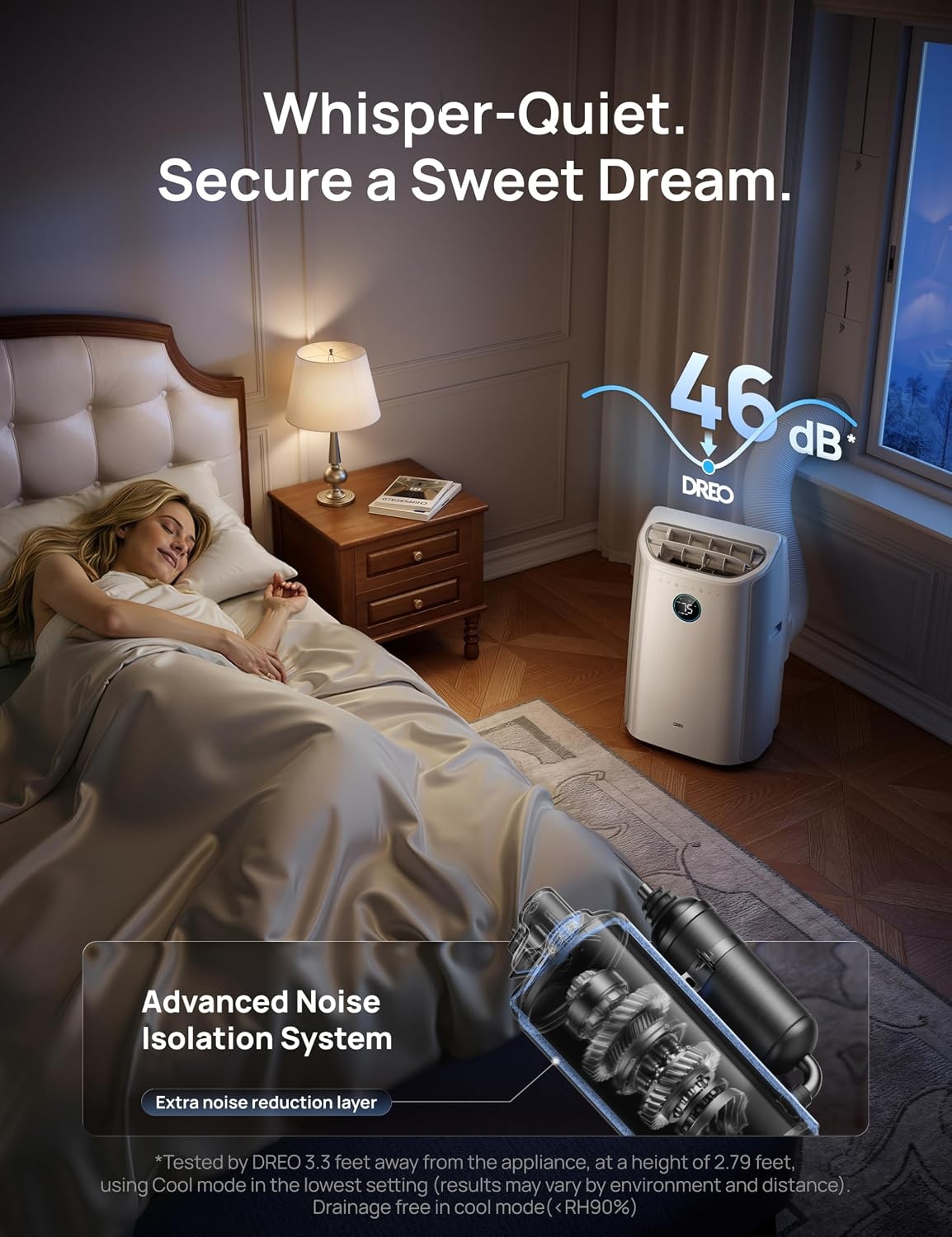 image:imageDREO Portable Air Conditioner 515S 12000 BTU ASHRAE 8000 BTU DOE Smart AC Unit for Bedroom with Drainagefree Cooling FanampDehumidifier 3 in 1 APPVoiceRemote Quiet Standing AC for Room IndoorsWhite