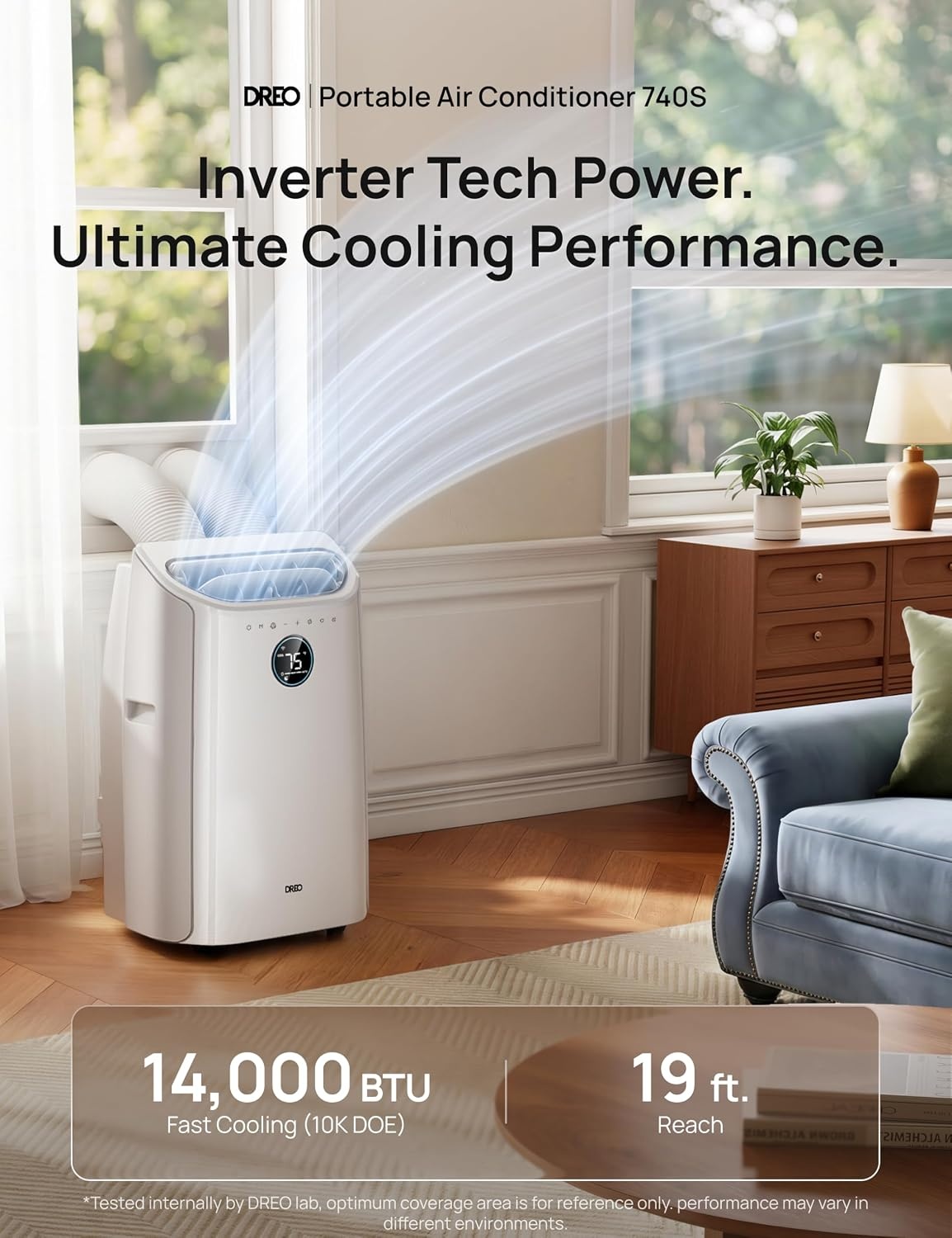 image:imageDREO Portable Air Conditioner 515S 12000 BTU ASHRAE 8000 BTU DOE Smart AC Unit for Bedroom with Drainagefree Cooling FanampDehumidifier 3 in 1 APPVoiceRemote Quiet Standing AC for Room IndoorsWhite Inverter