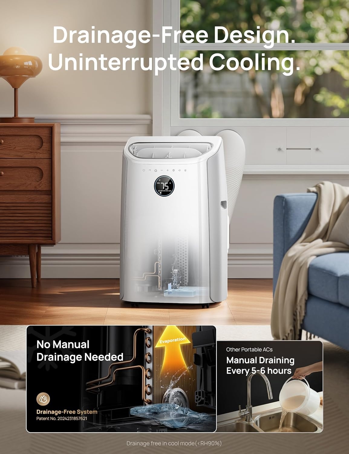 image:imageDREO Portable Air Conditioner 515S 12000 BTU ASHRAE 8000 BTU DOE Smart AC Unit for Bedroom with Drainagefree Cooling FanampDehumidifier 3 in 1 APPVoiceRemote Quiet Standing AC for Room IndoorsWhite Inverter
