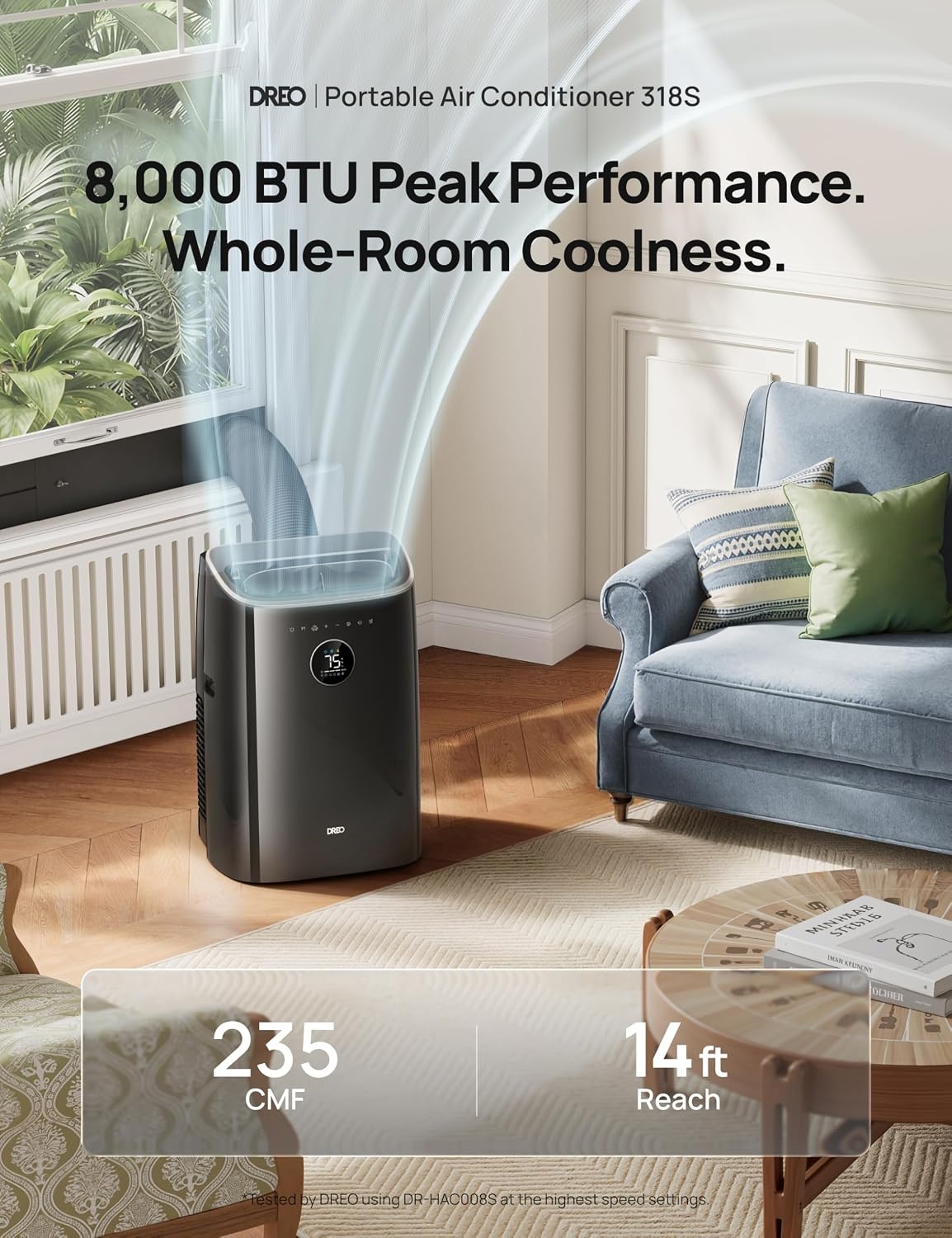 image:imageDREO Portable Air Conditioner 543S 11000 BTU ASHRAE 7200 BTU DOE Smart AC Unit for Bedroom with Drainagefree Cooling FanampDehumidifier 3 in 1 APPVoiceRemote Quiet Standing AC for Room IndoorsBlack