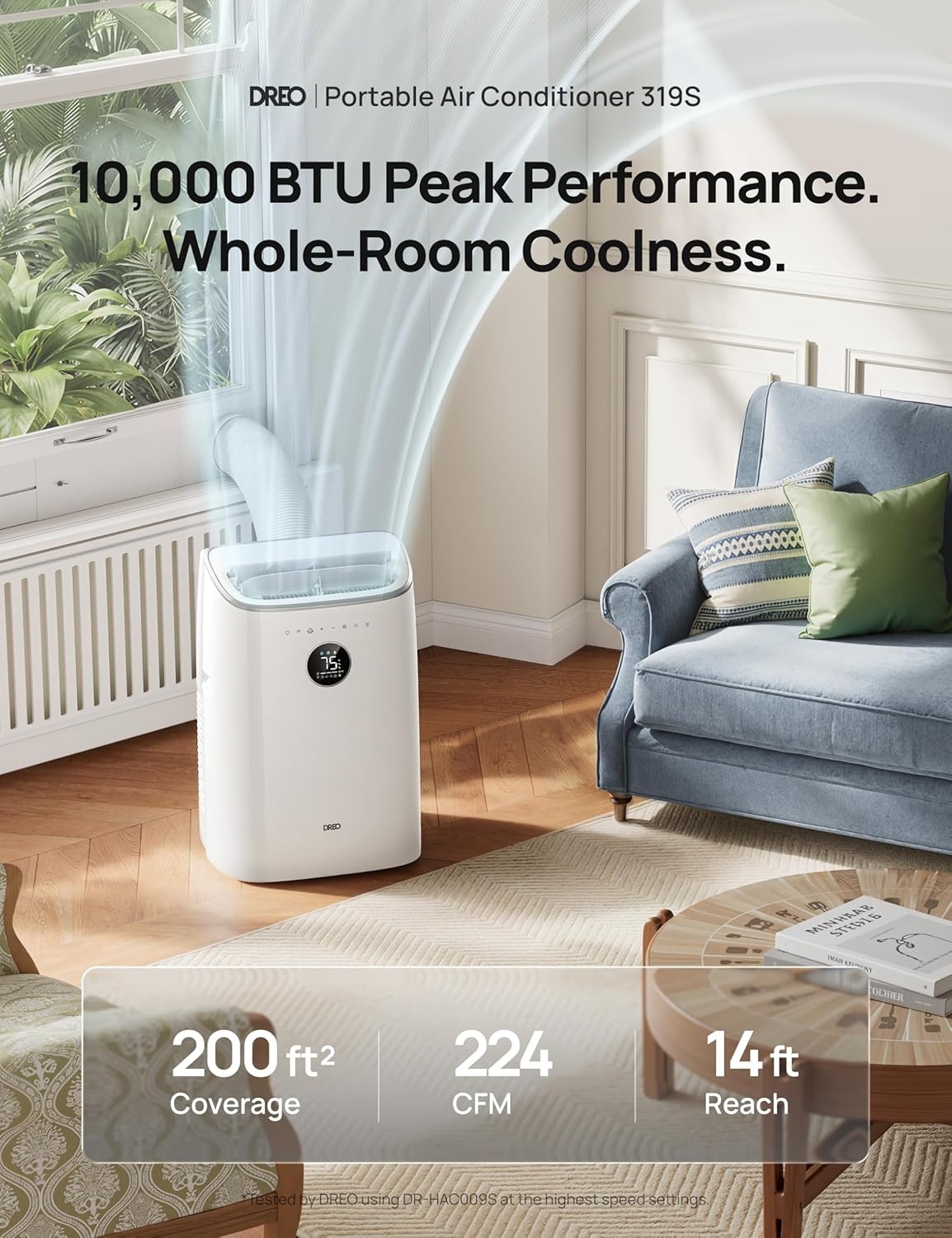image:imageDREO Portable Air Conditioner 543S 11000 BTU ASHRAE 7200 BTU DOE Smart AC Unit for Bedroom with Drainagefree Cooling FanampDehumidifier 3 in 1 APPVoiceRemote Quiet Standing AC for Room IndoorsWhite
