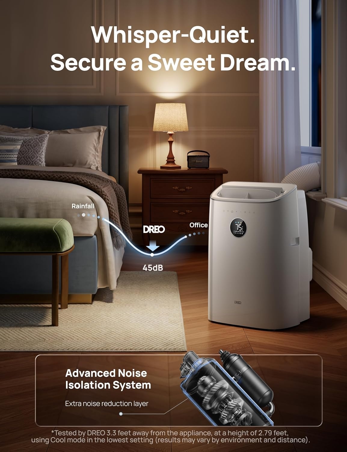 image:imageDREO Portable Air Conditioner 543S 11000 BTU ASHRAE 7200 BTU DOE Smart AC Unit for Bedroom with Drainagefree Cooling FanampDehumidifier 3 in 1 APPVoiceRemote Quiet Standing AC for Room IndoorsWhite