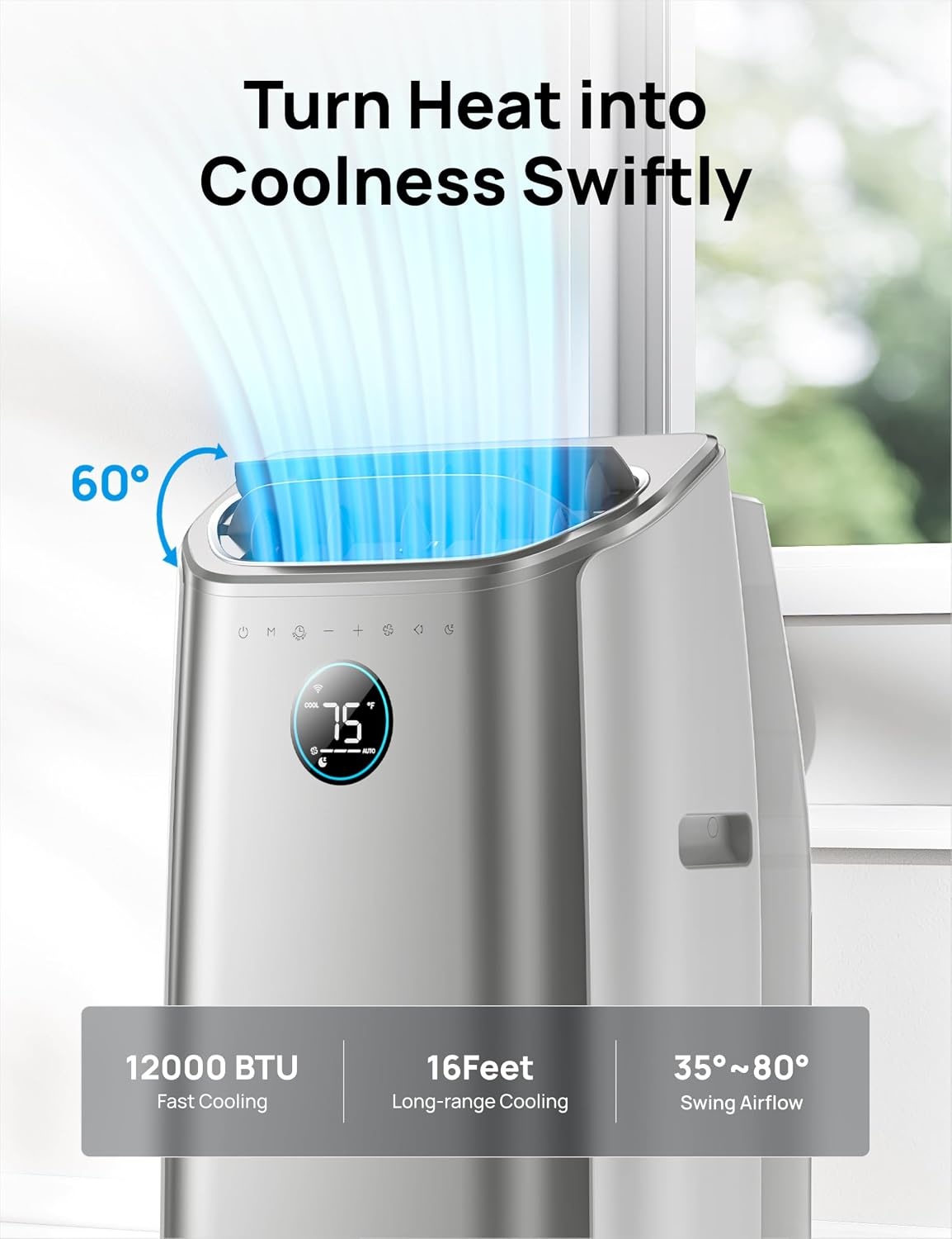 image:imageDREO Portable Air Conditioners 12000 BTU AC Unit for Bedroom with Drainagefree Cooling 46dB Quiet APPVoiceRemote 24h Timer with Fan amp Dehumidifier Smart Standing AC for Room Indoors AC515SSilver