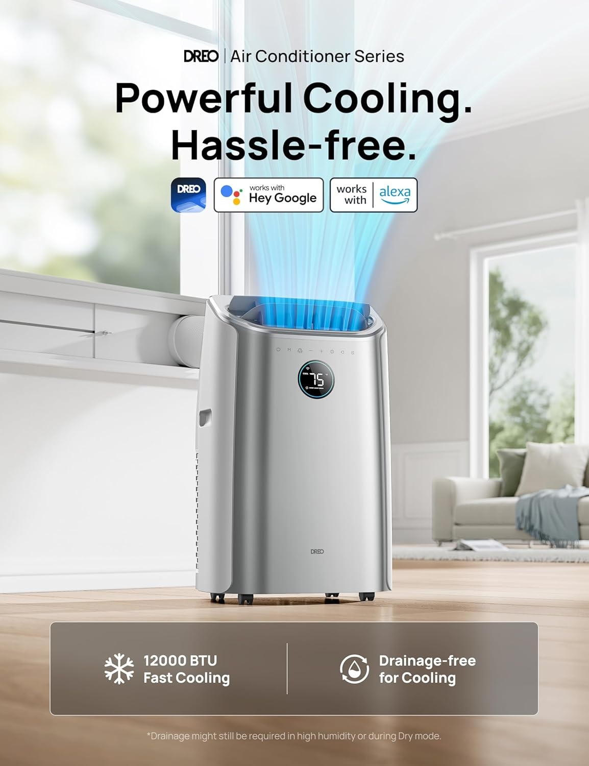 image:imageDREO Portable Air Conditioners 12000 BTU AC Unit for Bedroom with Drainagefree Cooling 46dB Quiet APPVoiceRemote 24h Timer with Fan amp Dehumidifier Smart Standing AC for Room Indoors AC515SSilver